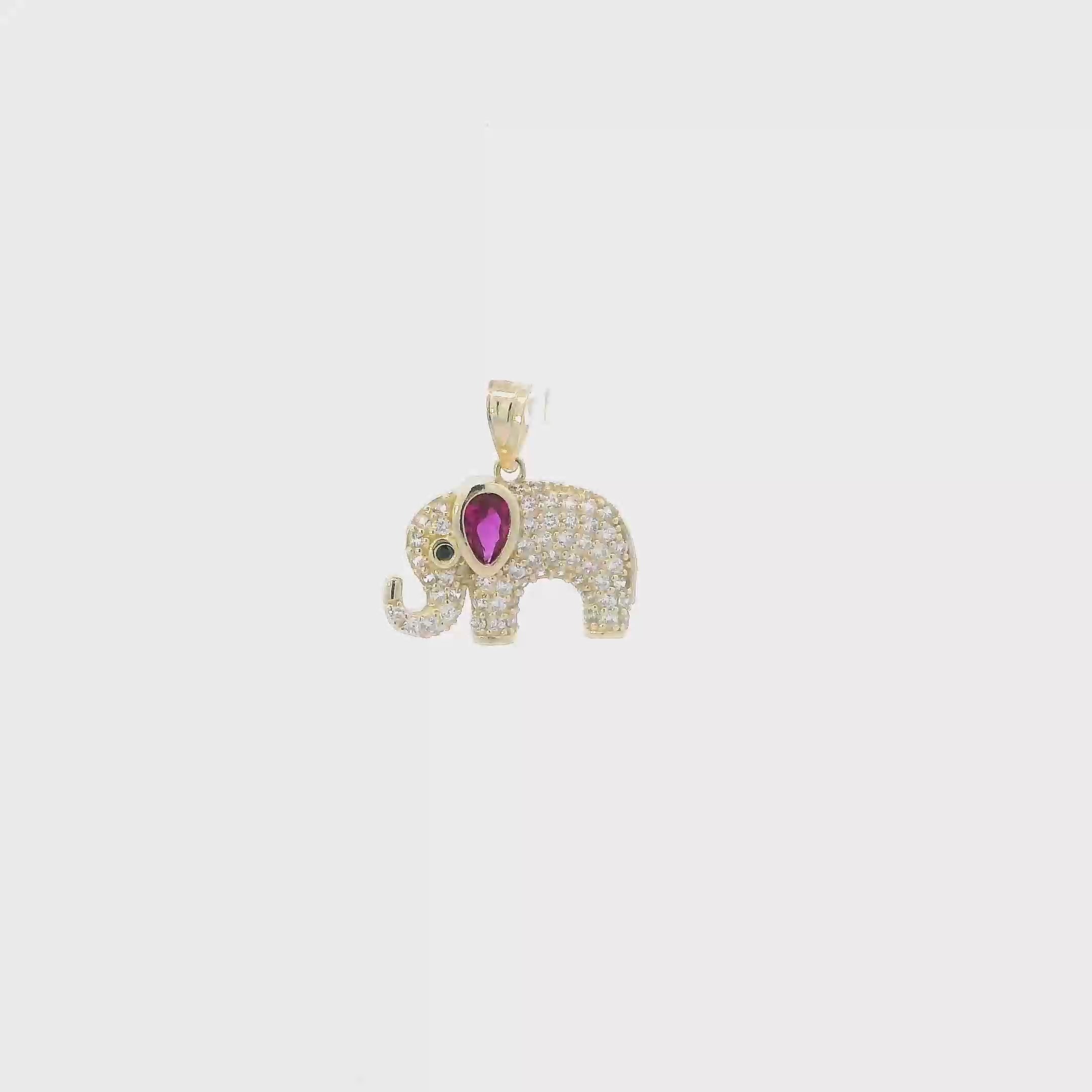 14K Yellow Gold Synthetic Ruby & CZ Elephant Pendant