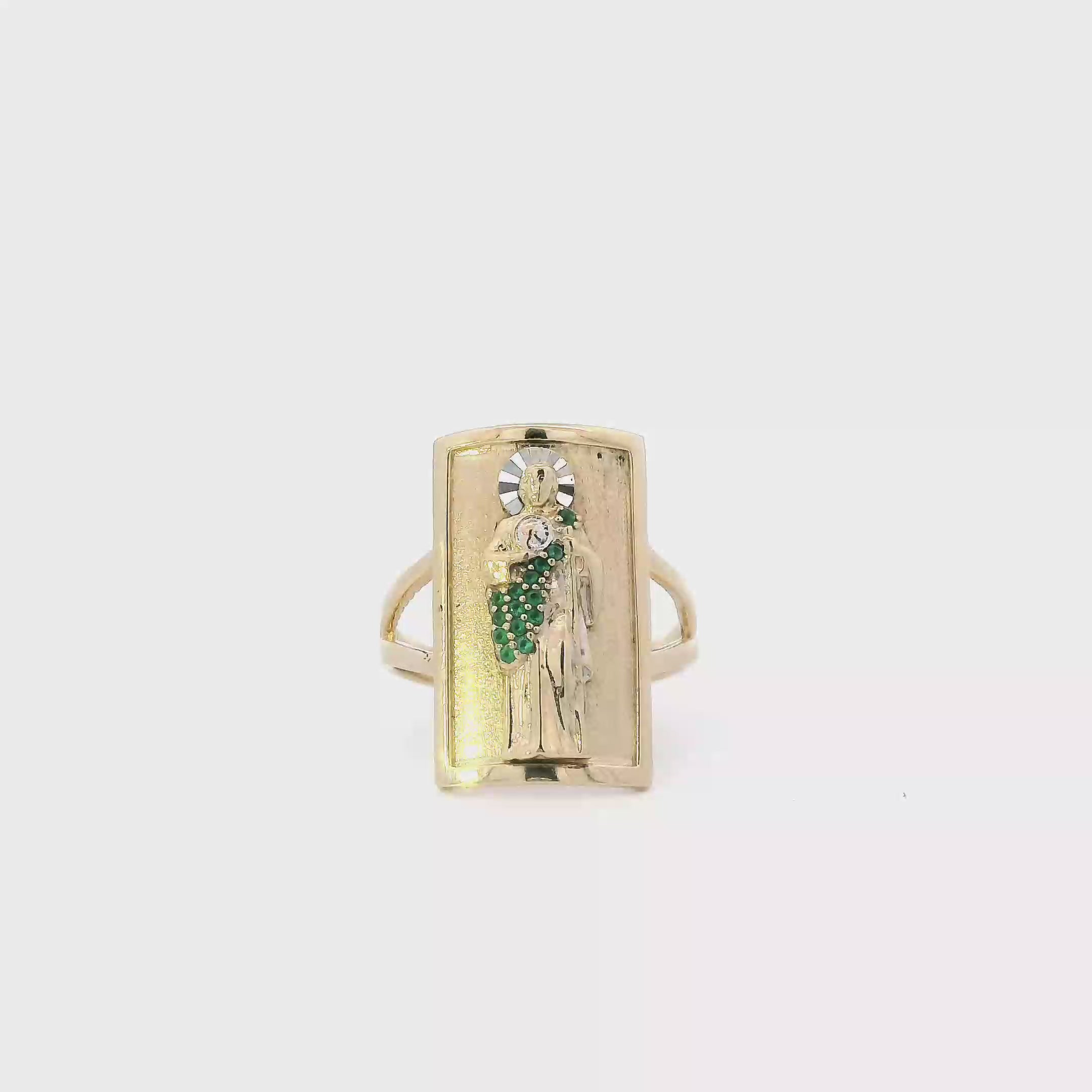 14K Yellow & White Gold Religious Figure Rectangle Ring