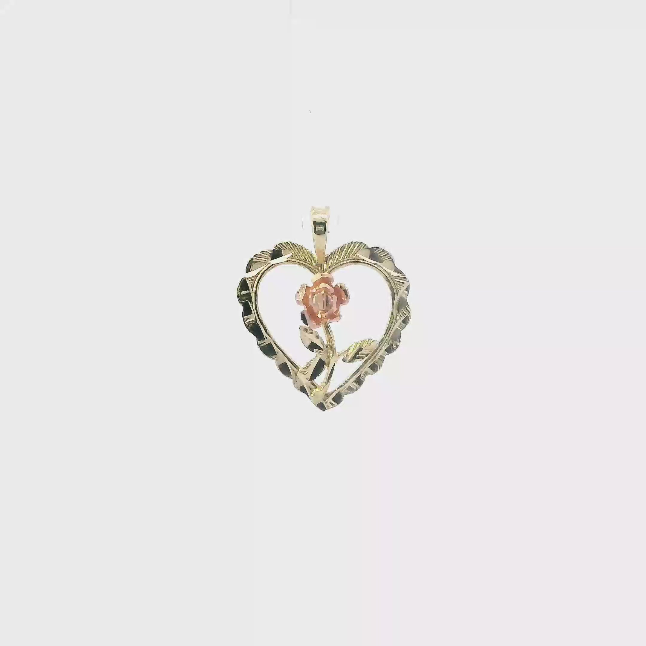 14K Yellow & Rose Gold Flower Heart Pendant