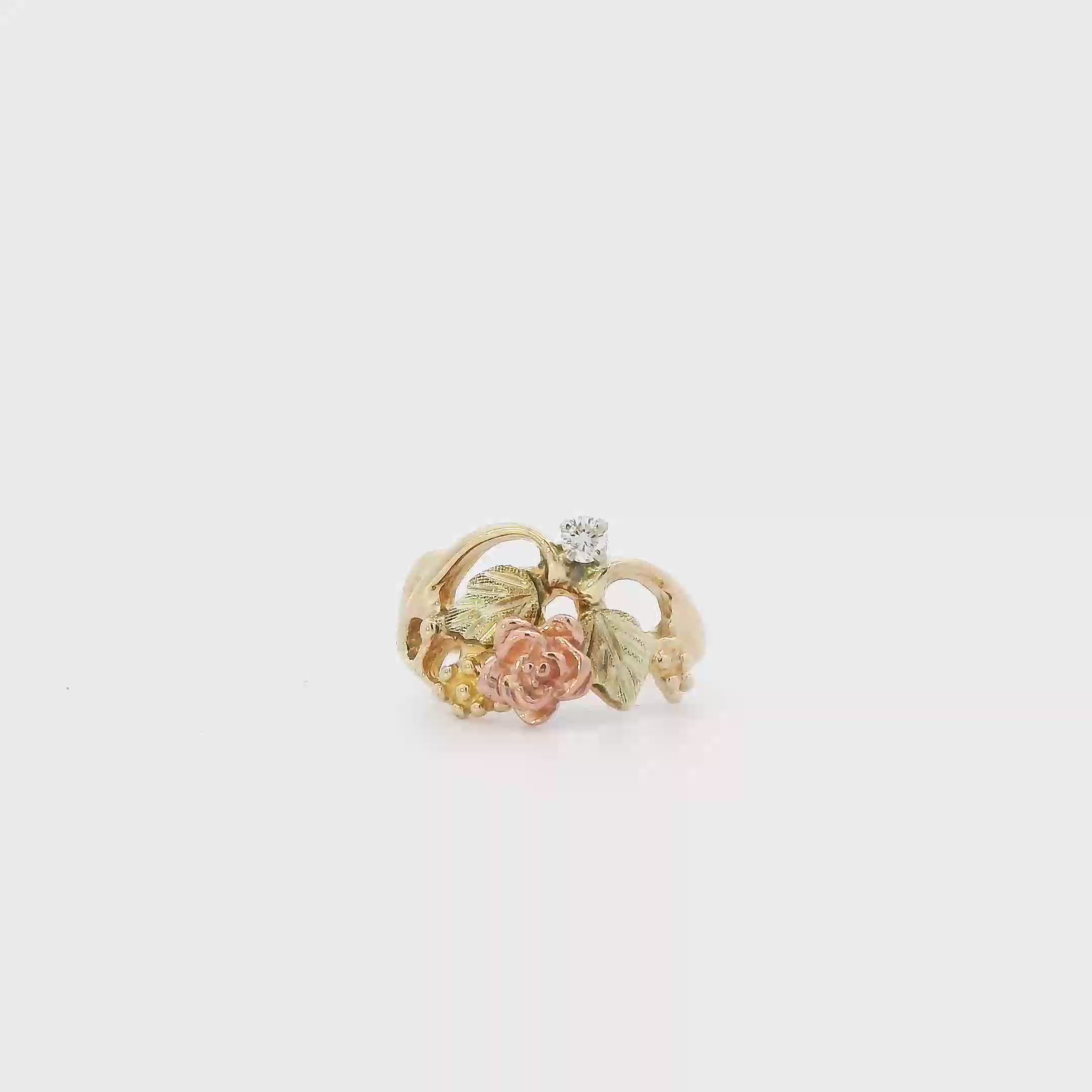 10K Tri Color Gold Diamond Flower & Grapevine Ring-0.06ct