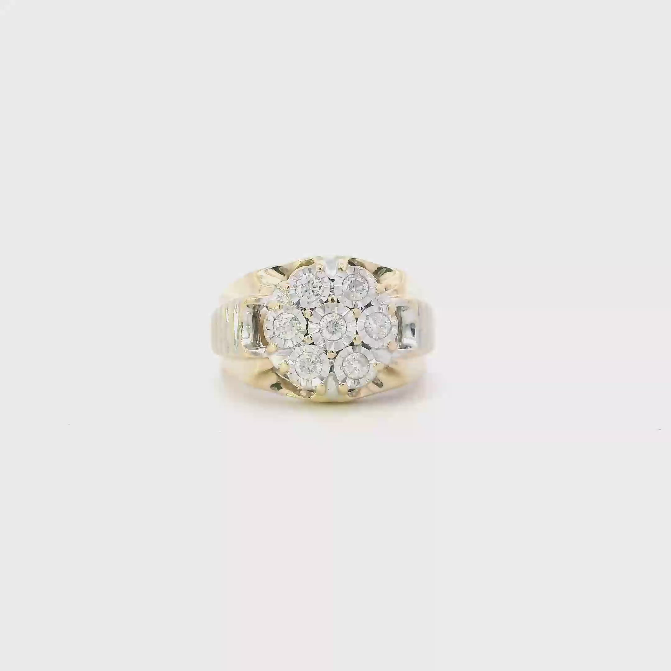10K Yellow & White Gold Diamond Rolex Style Mens Ring - 0.70ct