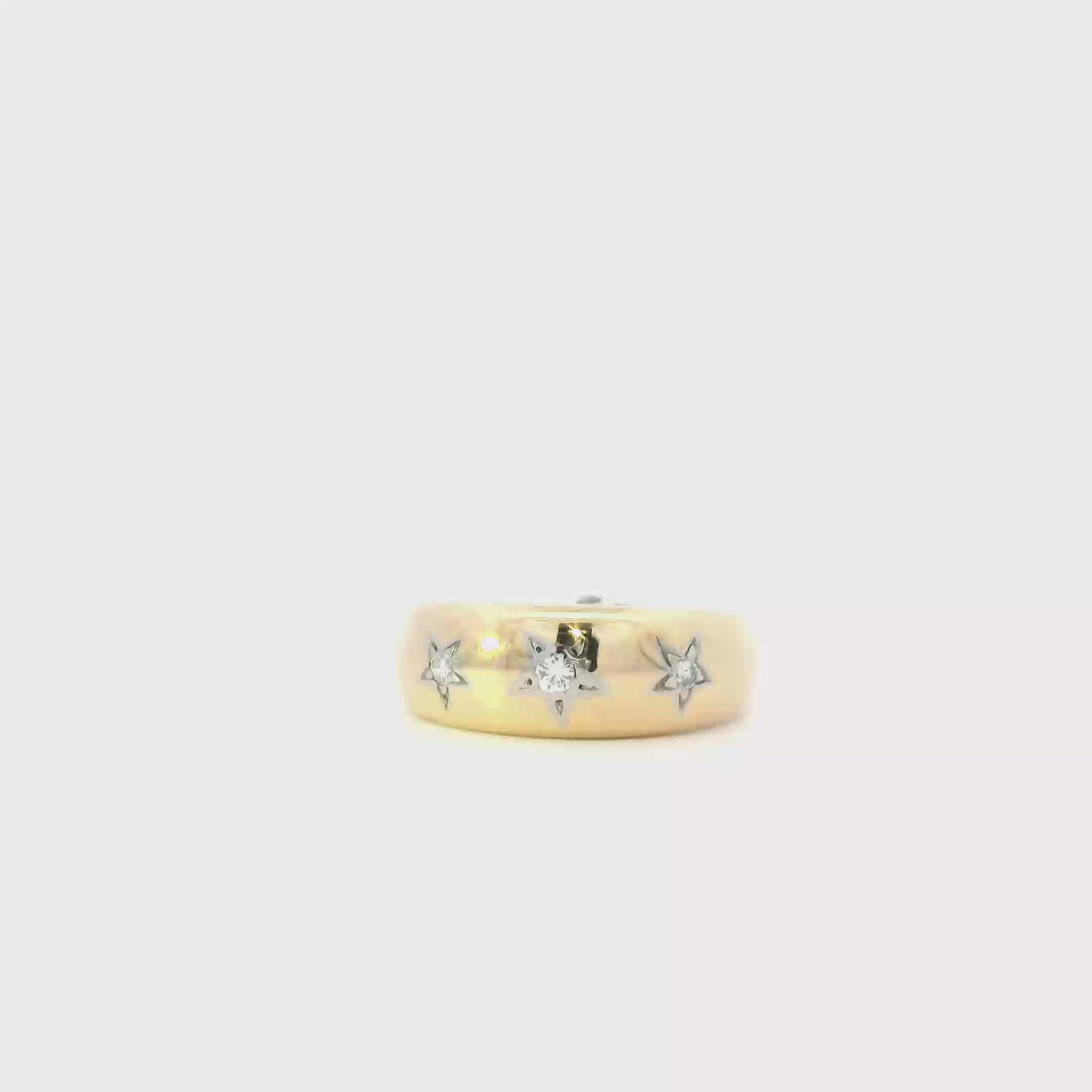 14K Yellow Gold Diamond 3 Star Ring -0.18ct