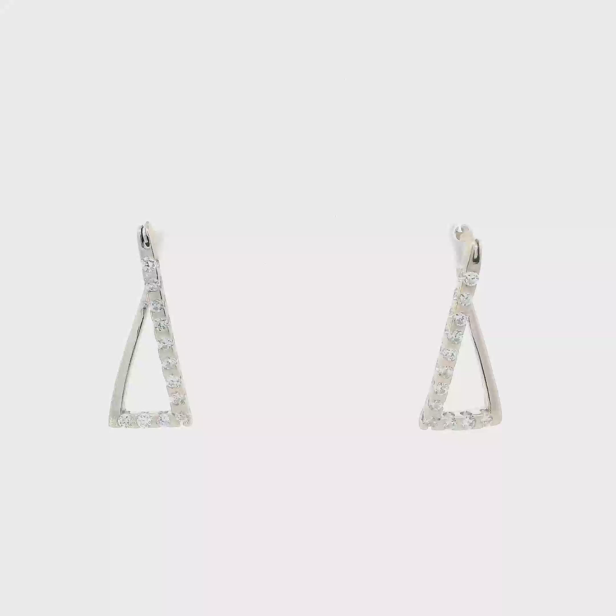 14K White Gold Abstract Triangle Design Dangle Earrings