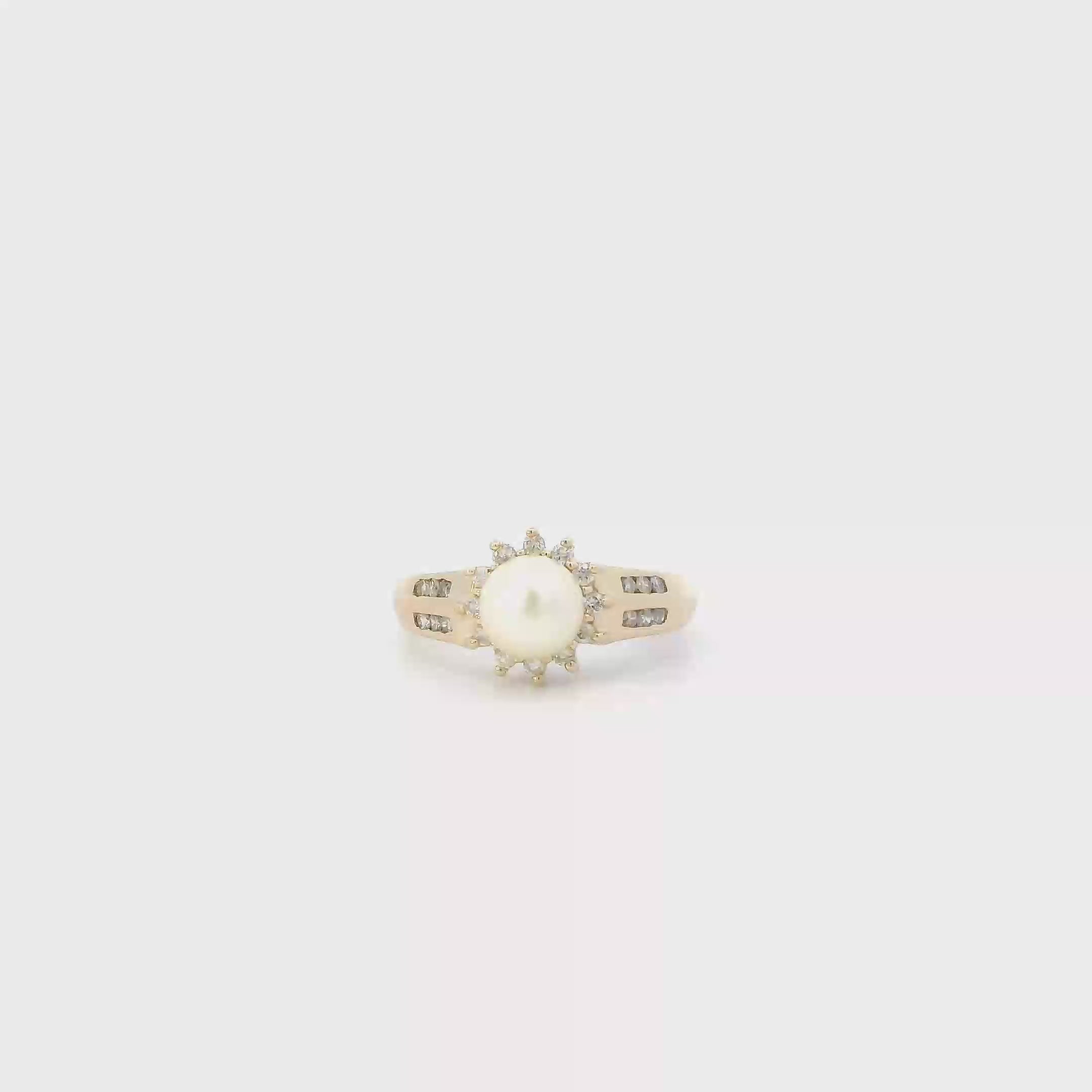 14K Yellow Gold Pearl & Daimond Womens Ring - 0.24ct