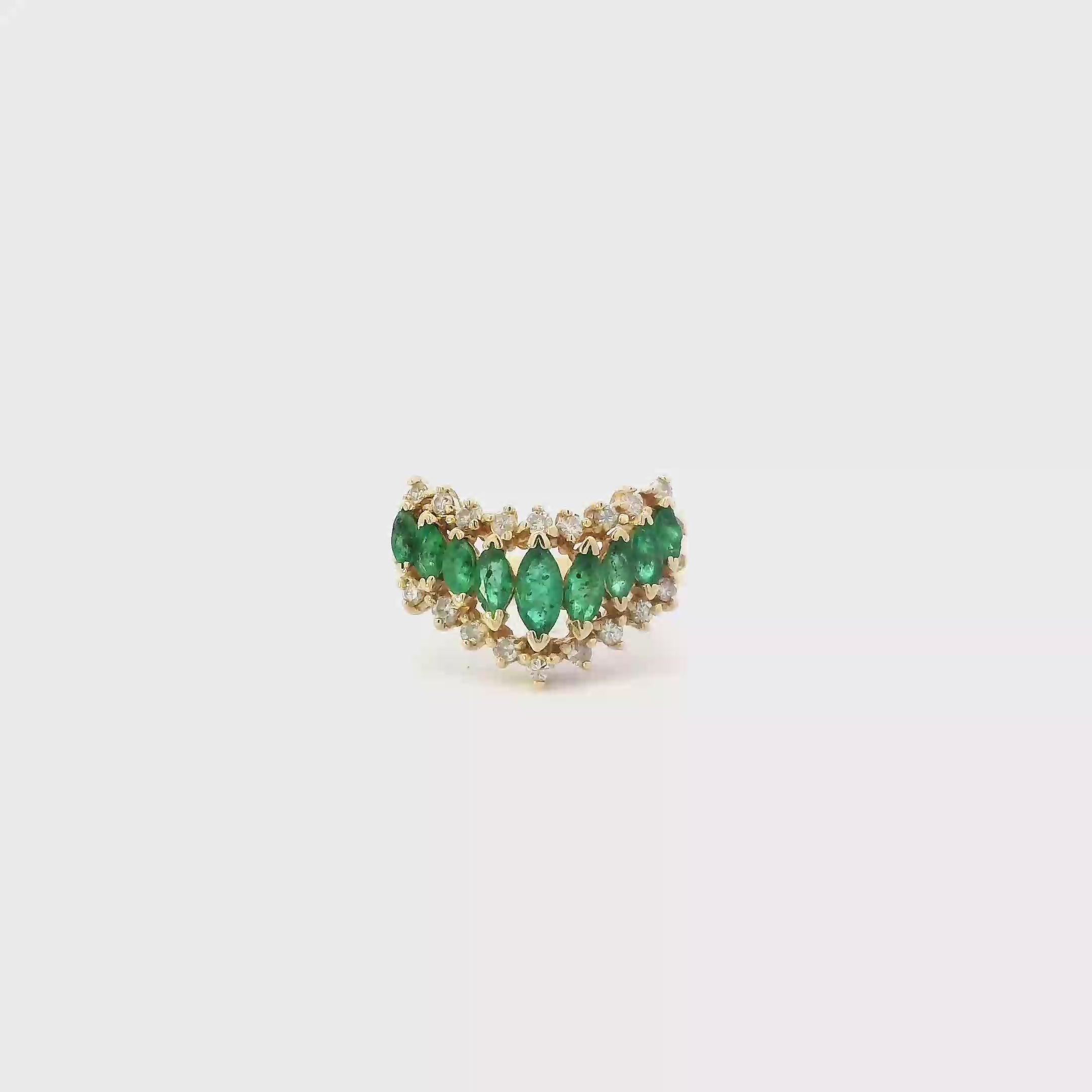 14K Yellow Gold Emerald & Diamond Womens Ring - 0.33ct