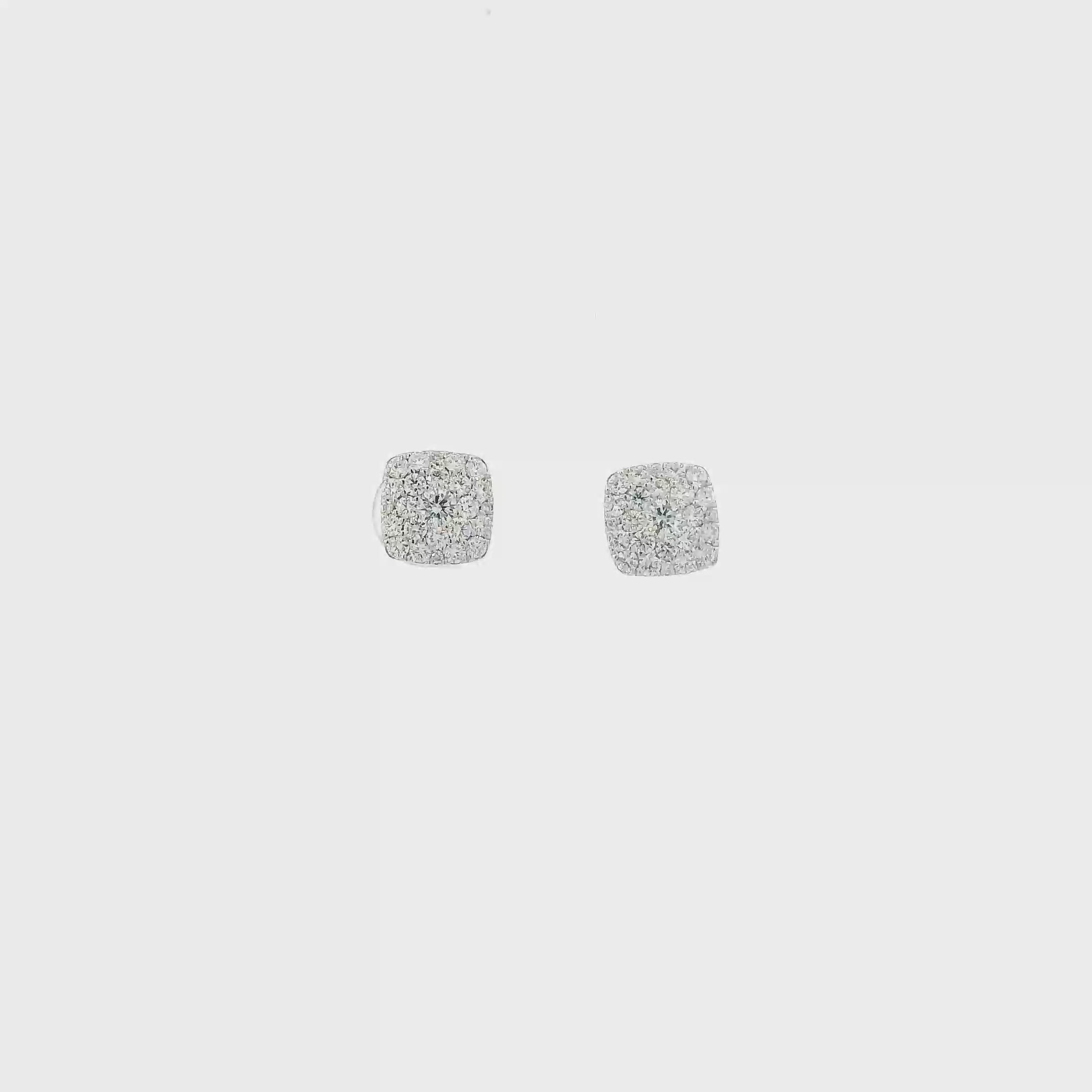14K White Gold Square Diamond Earrings - 0.76ct