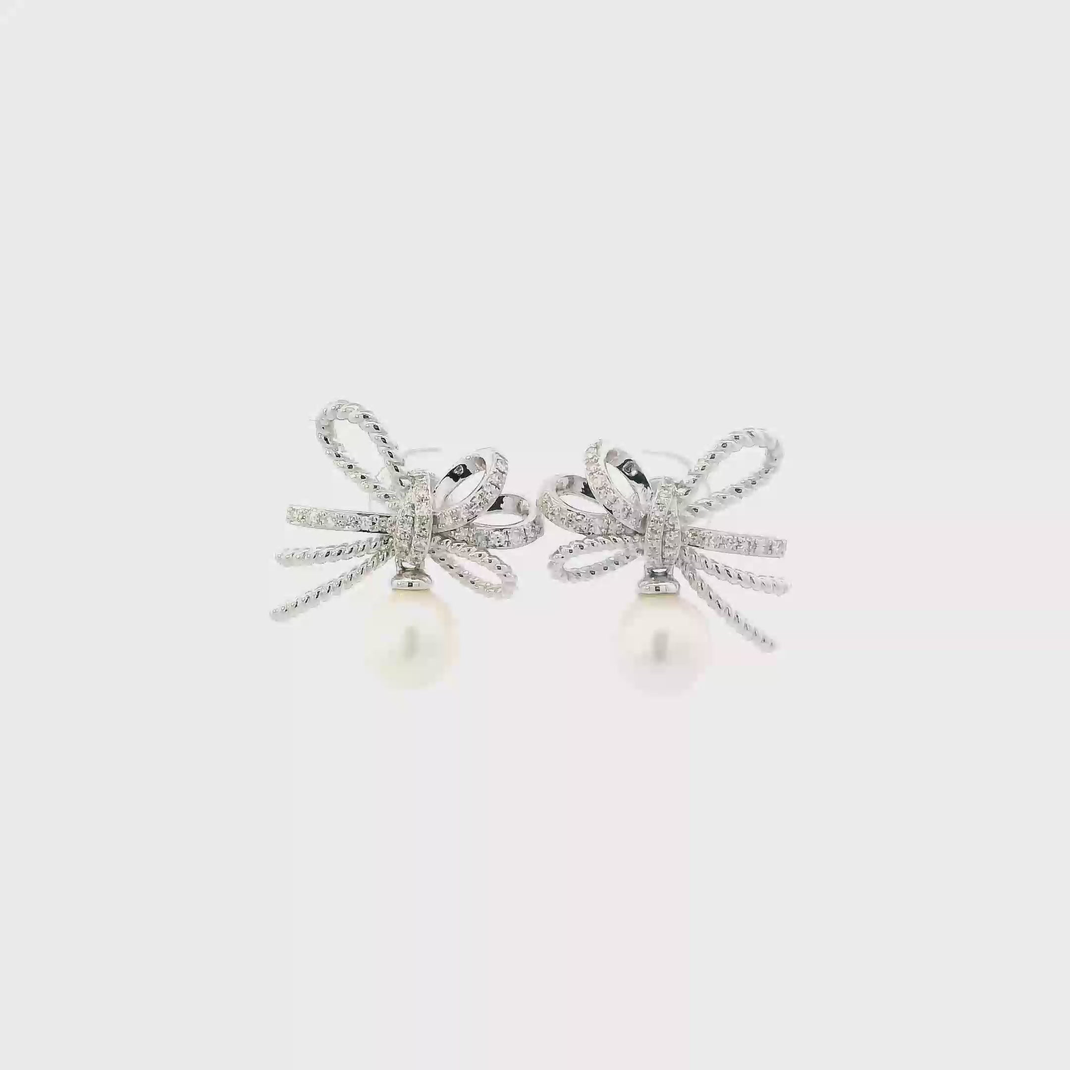 14K White Gold Pearls & Diamond Earrings