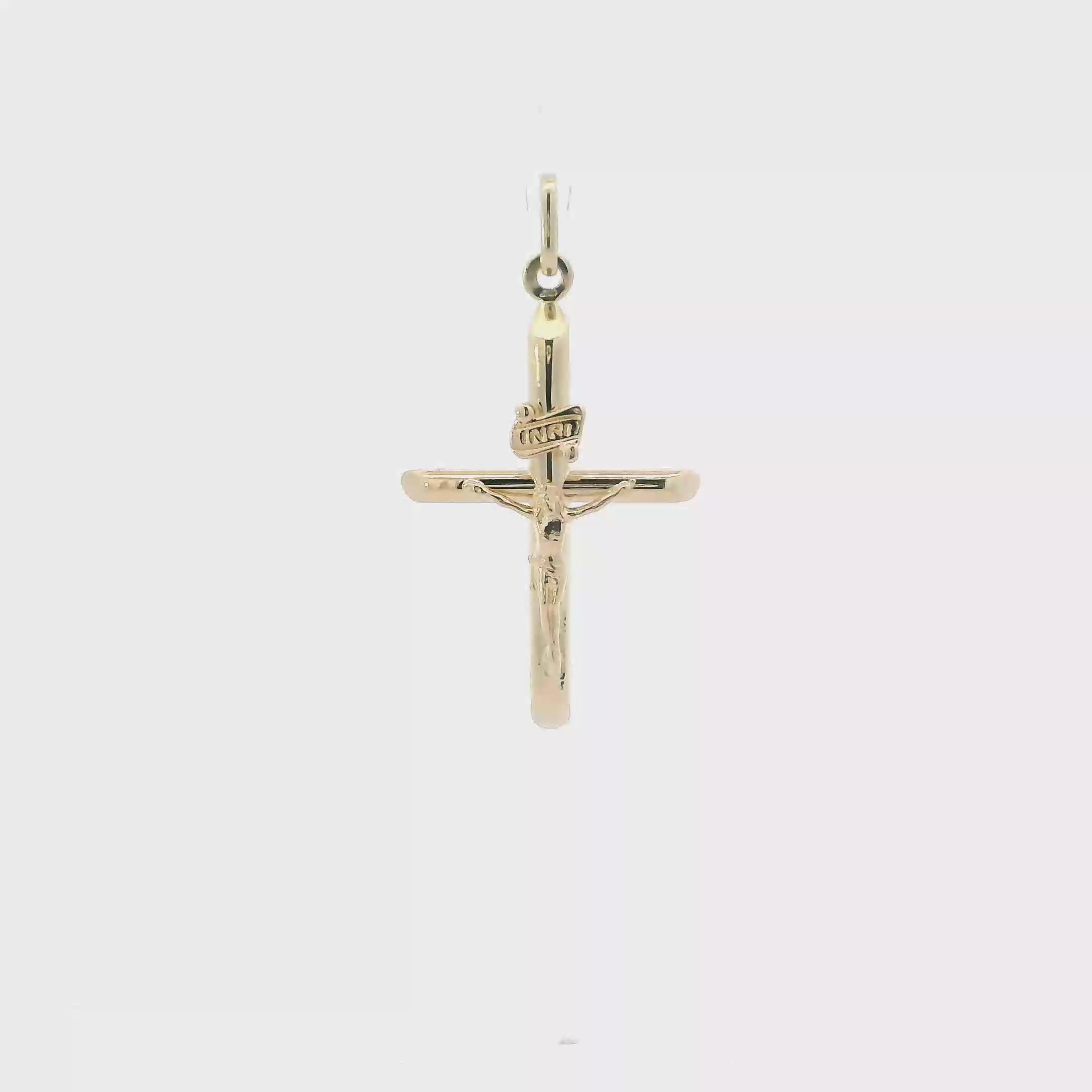 14K Yellow Gold Tube Crucifix Pendant