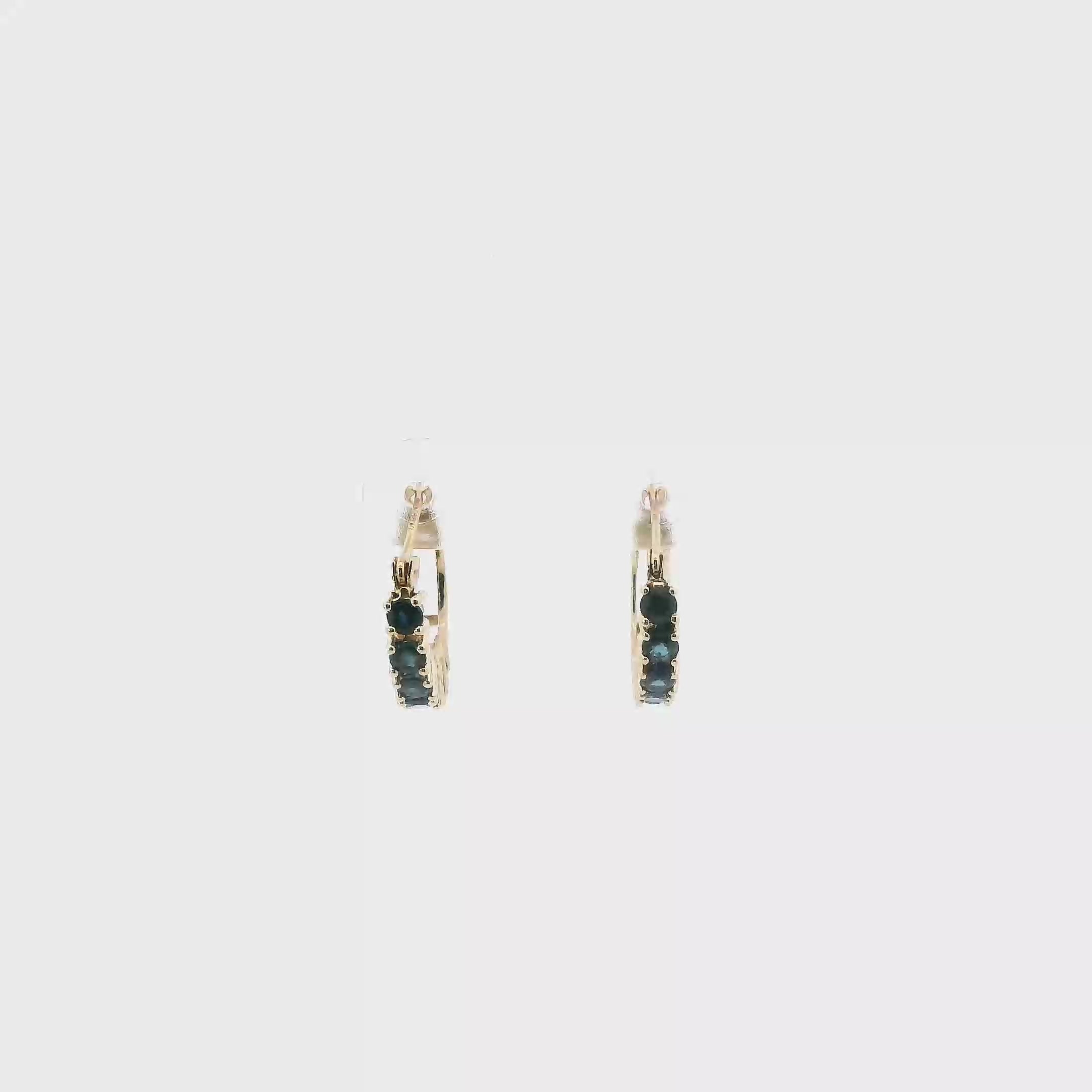 10K Yellow Gold Blue Sapphire Hoop Earrings
