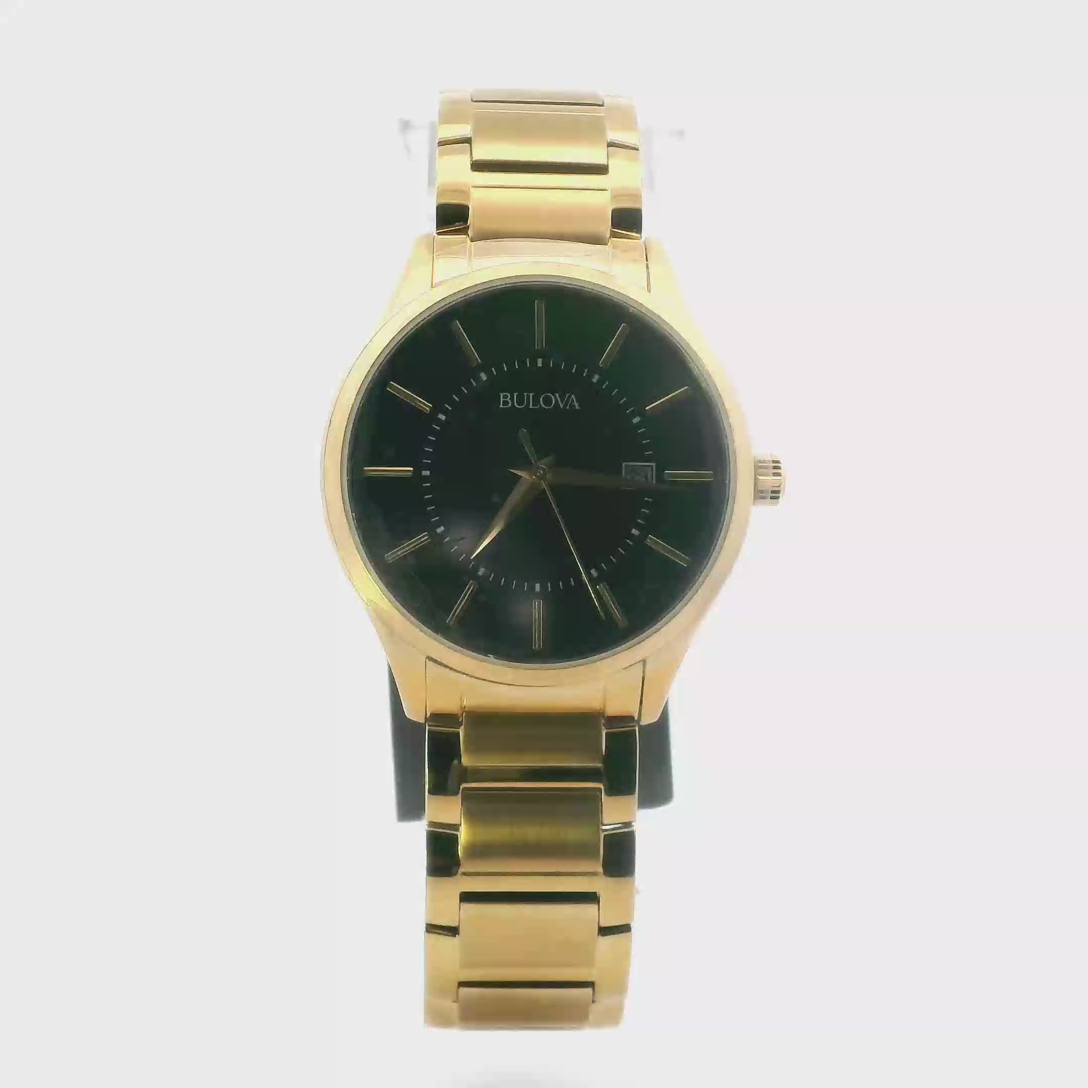 Bulova Classic Gold Quartz Texture Dial Date Men's Wristwatch With Original Box