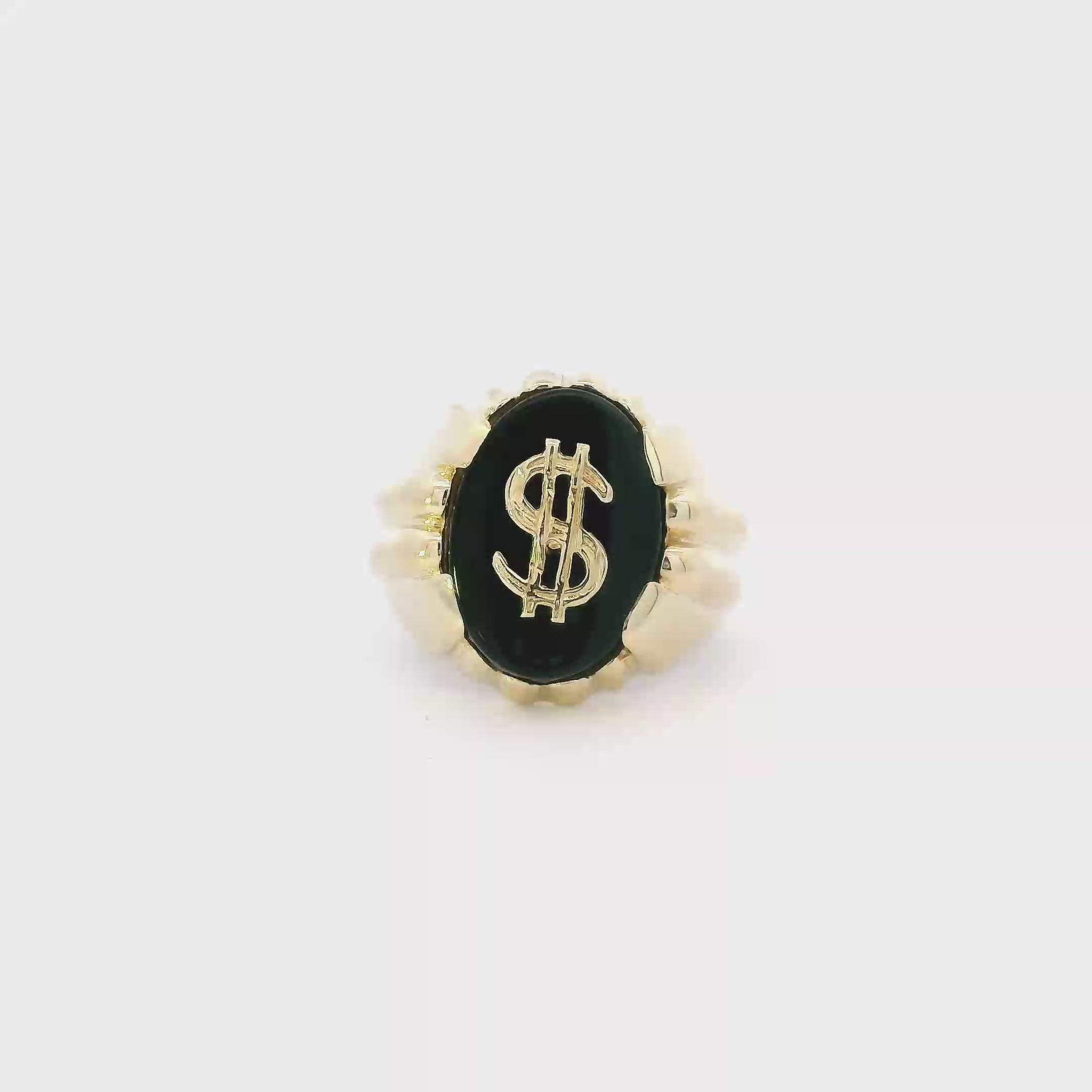 14K Yellow Gold Black Onyx Dollar Sign Mens Ring