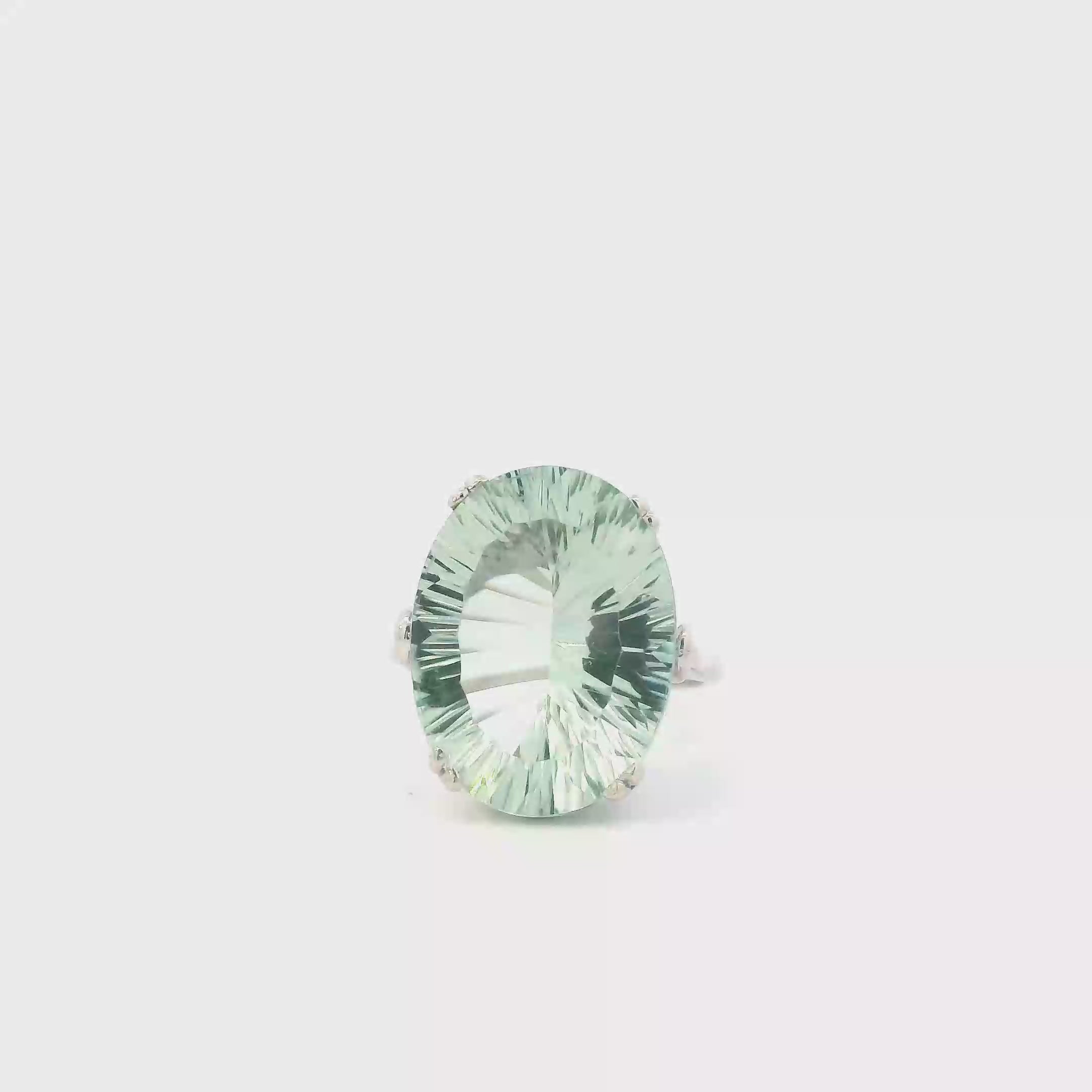 14K White Gold Prestolite Green Amethyst Ring