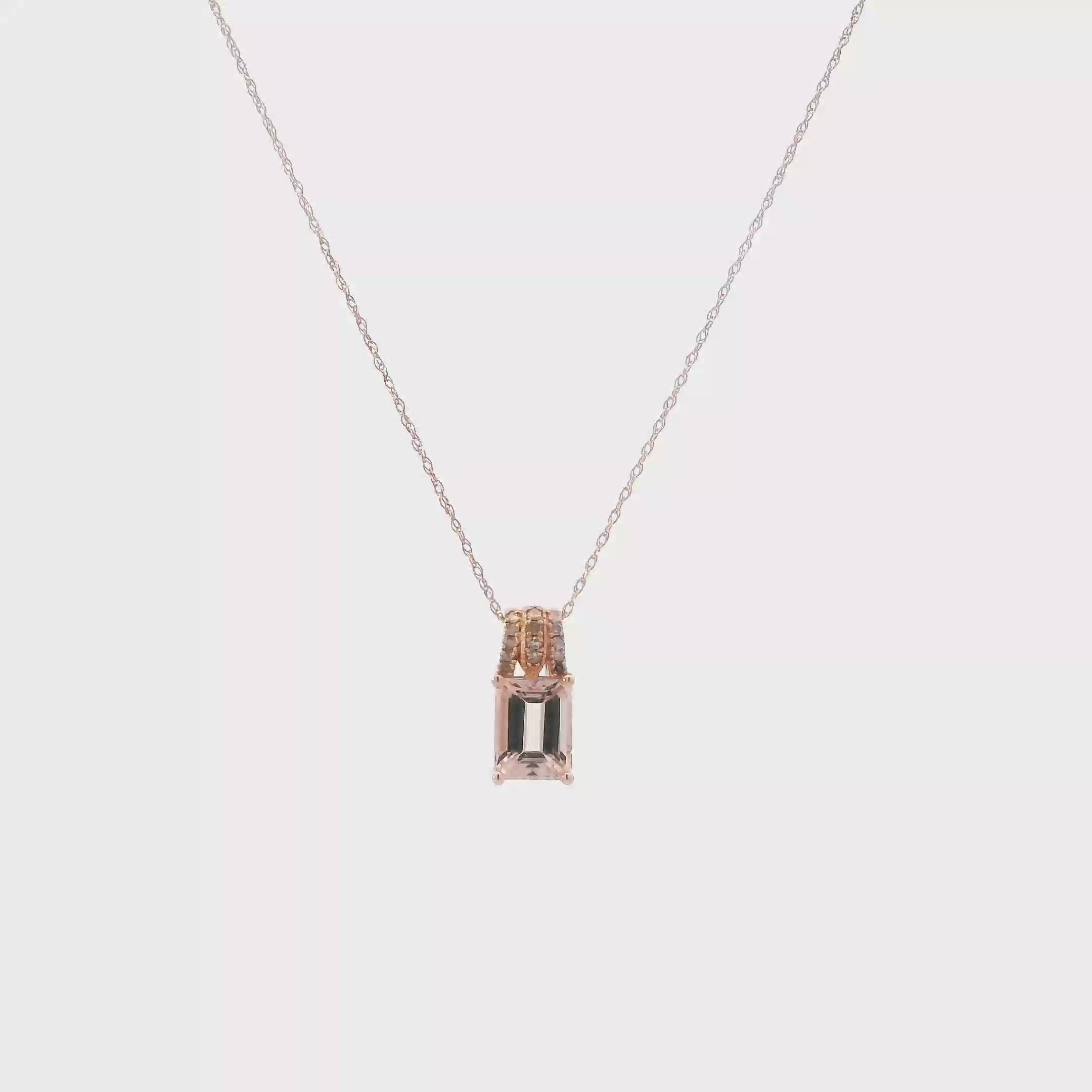 14K Rose Gold Morganite & Diamond Pendant & Rope Chain Set - 0.10ct
