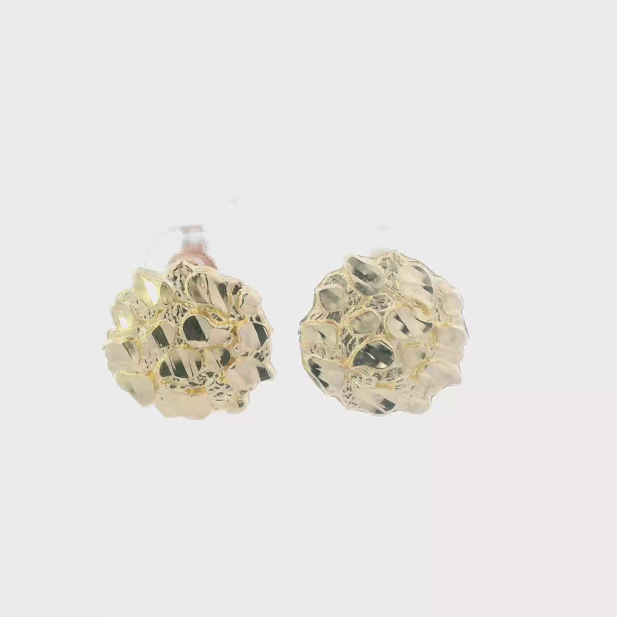 10K Yellow Gold Round Nugget Stud Earrings