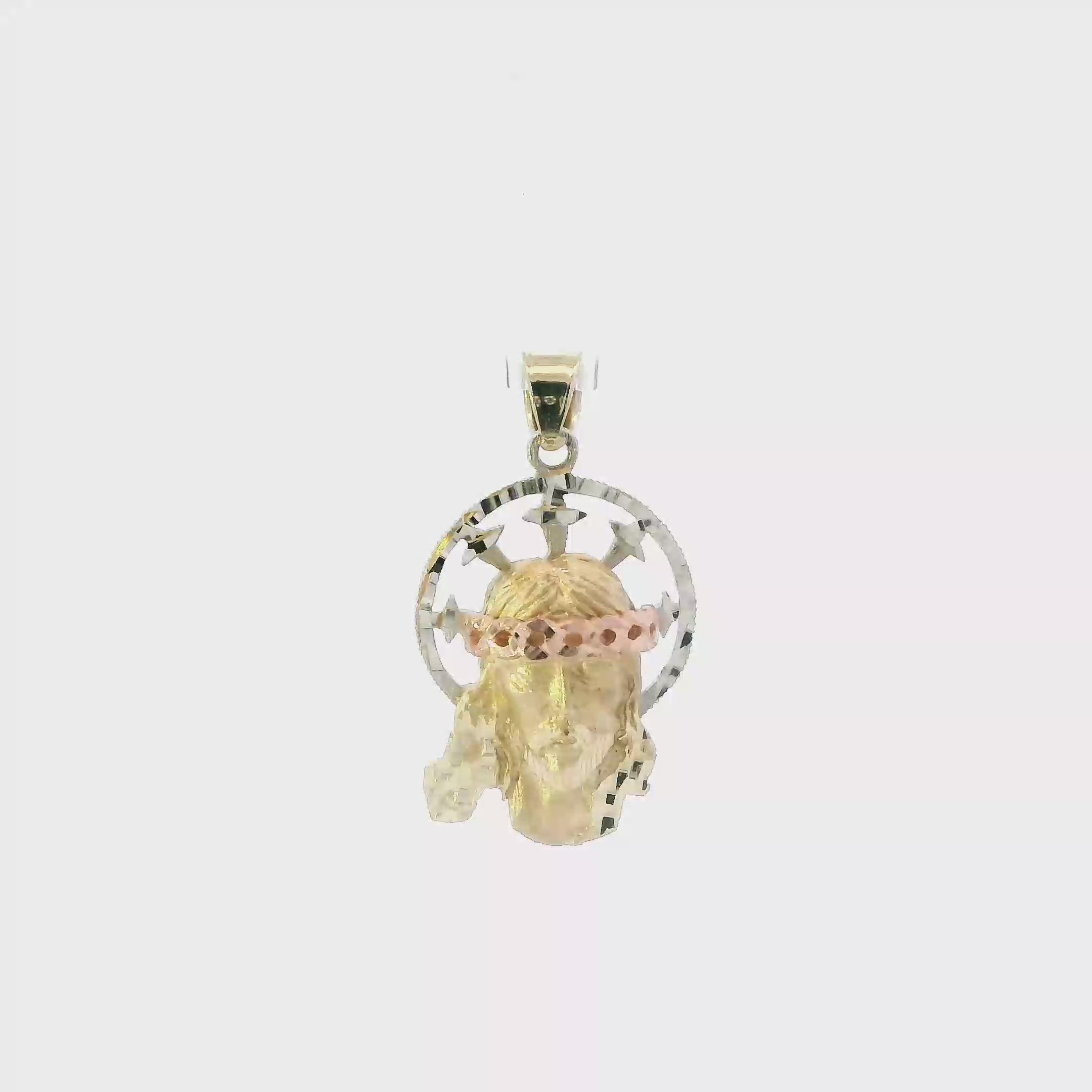 14K Tri Color Gold Diamond Cut Jesus Head Pendant