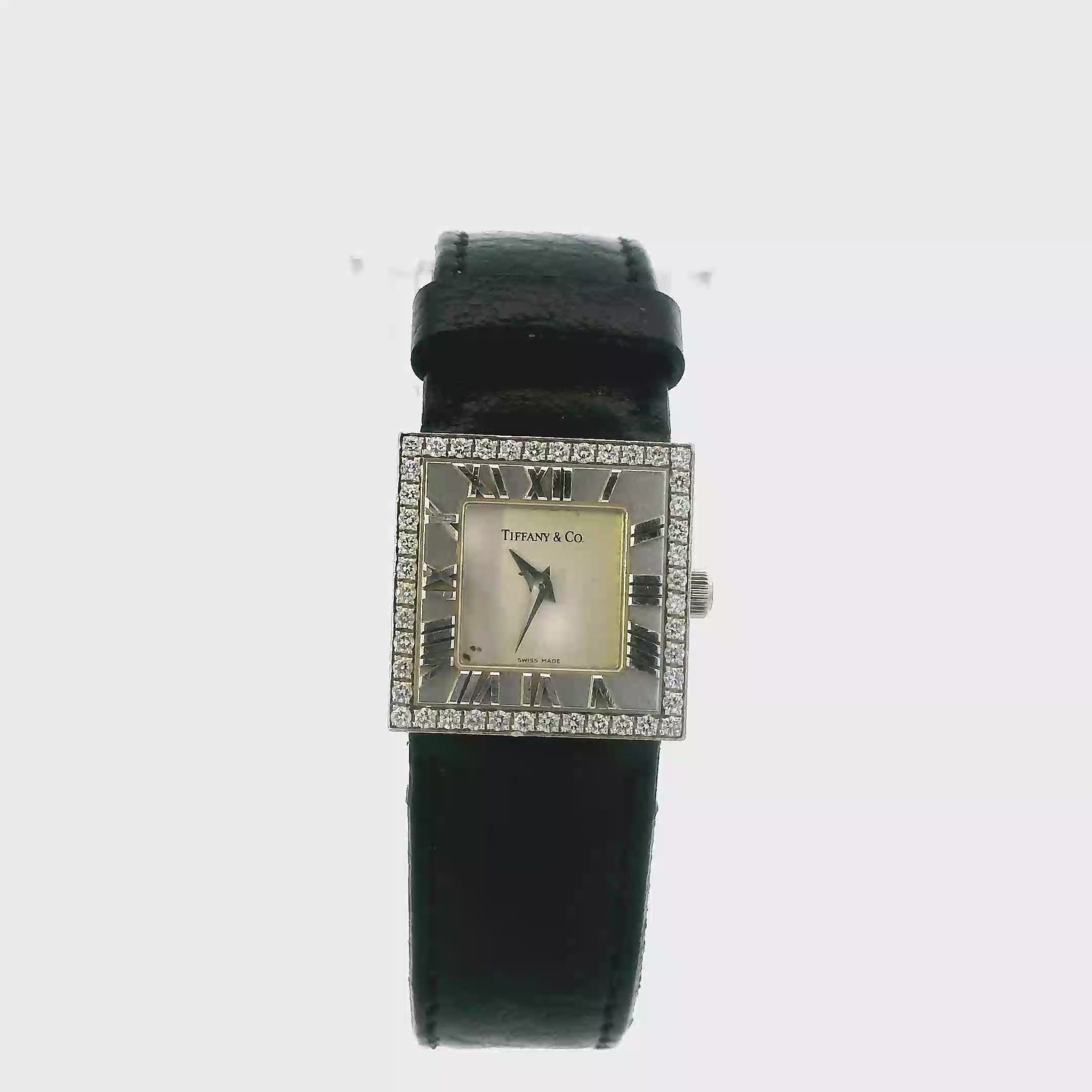 Tiffany & Co 18K White Gold Atlas Square Cocktail Wristwatch
