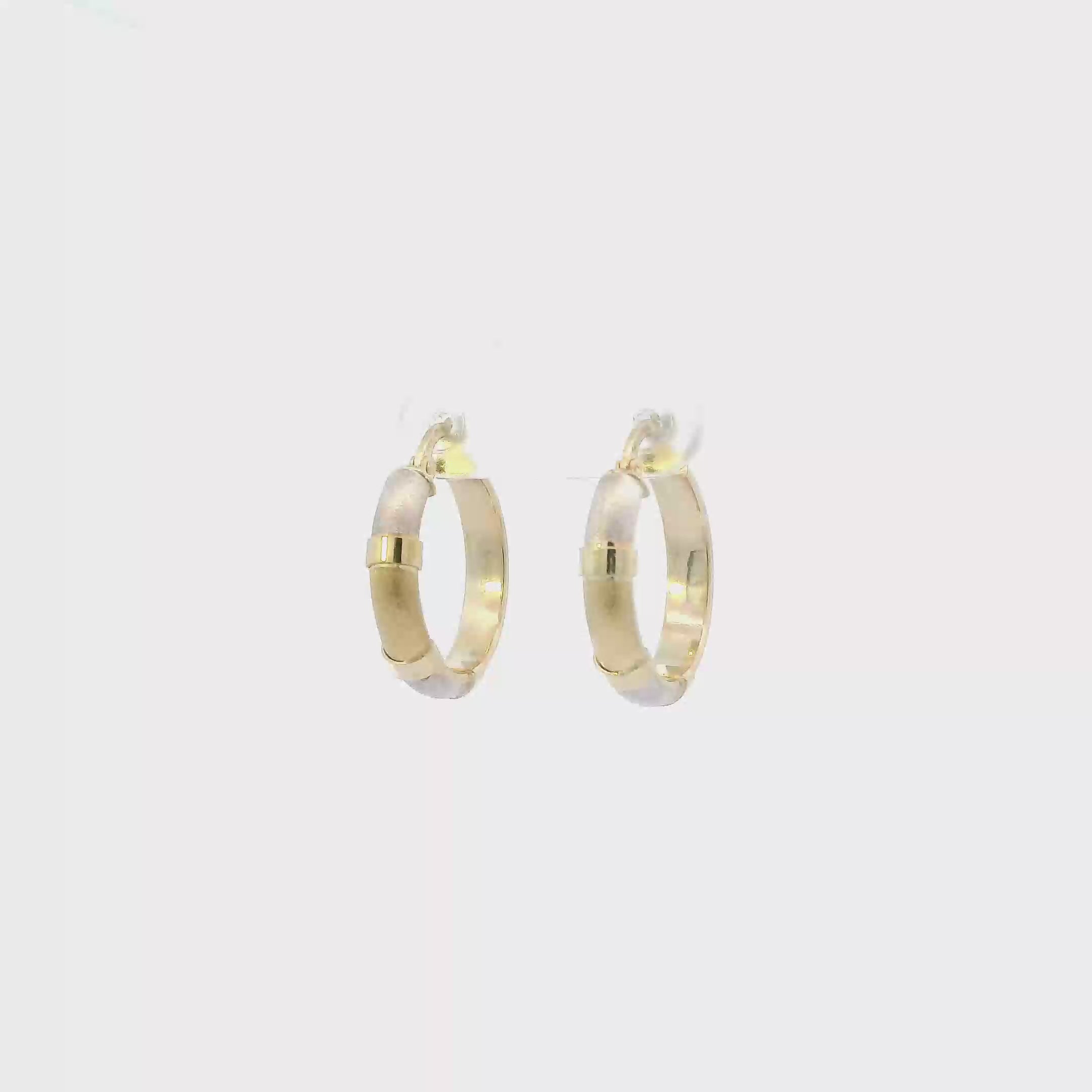 14K White & Yellow Gold Diamond Cut Hoop Earrings
