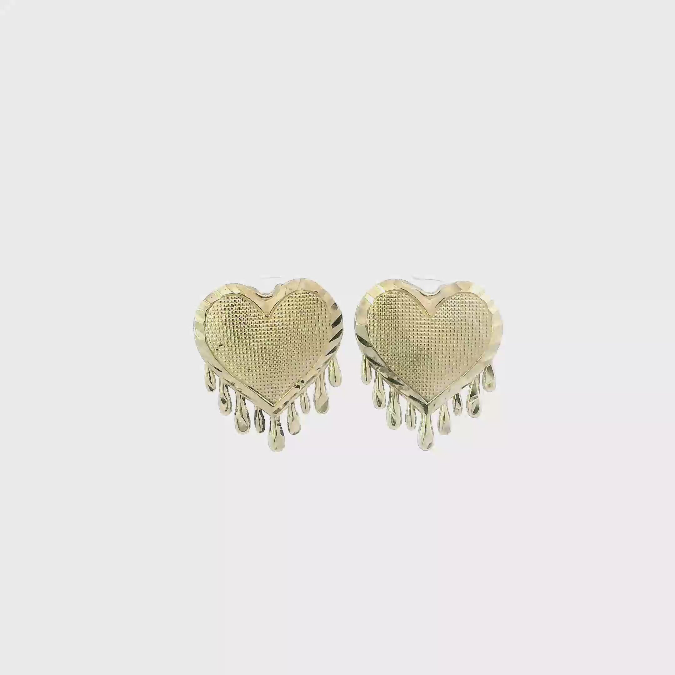 10K Yellow Gold Dripping Heart Stud Earrings