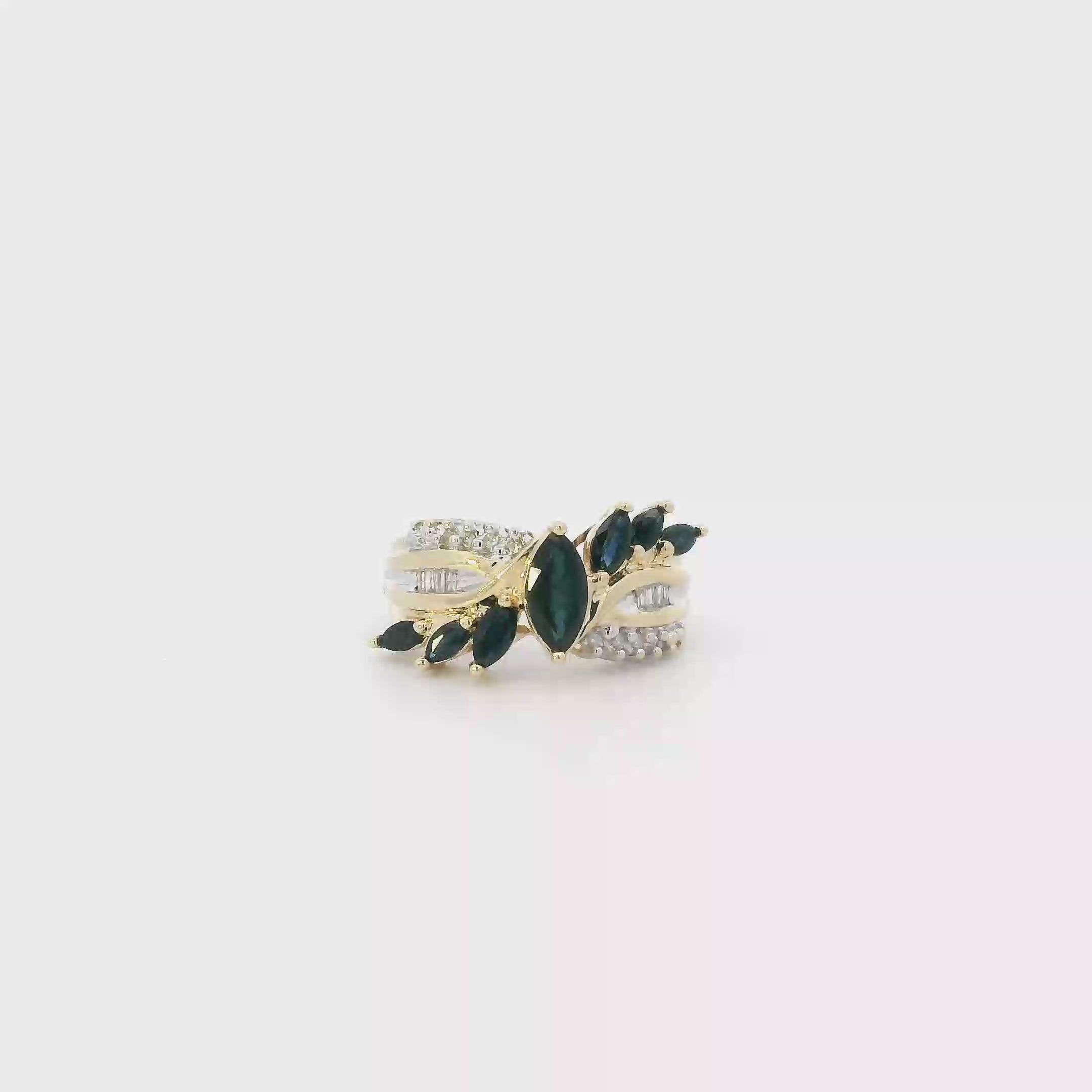 10K Yellow Gold Dark Blue Sapphire & Diamond Womens Ring