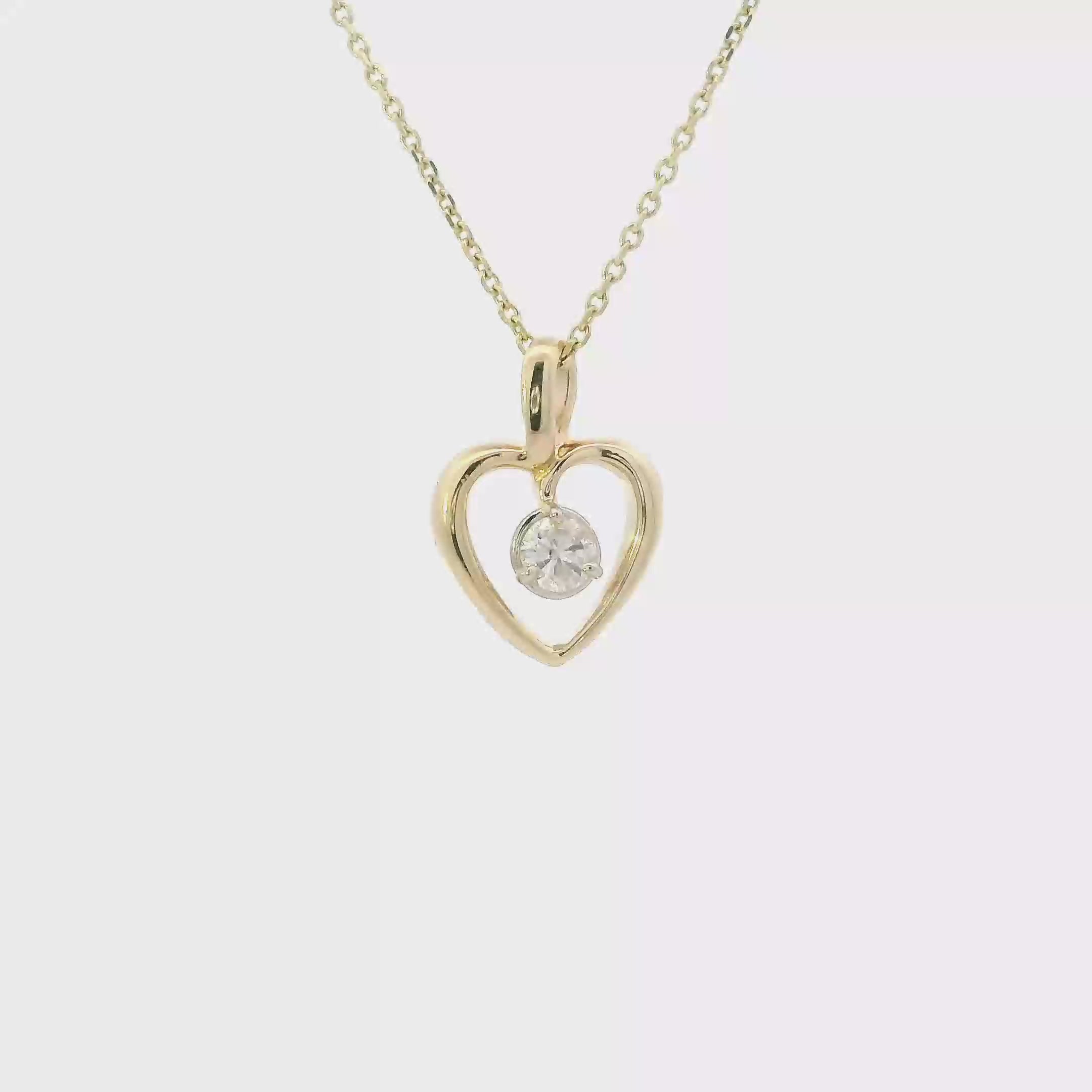 14K Yellow Gold Chipped Diamond Heart Pendant & 20