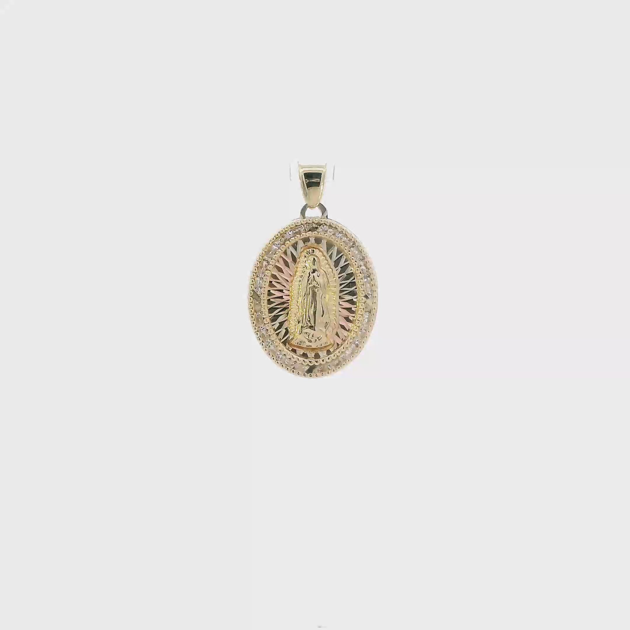 14K Yellow & Rose Gold Oval Virgin Mary Pendant