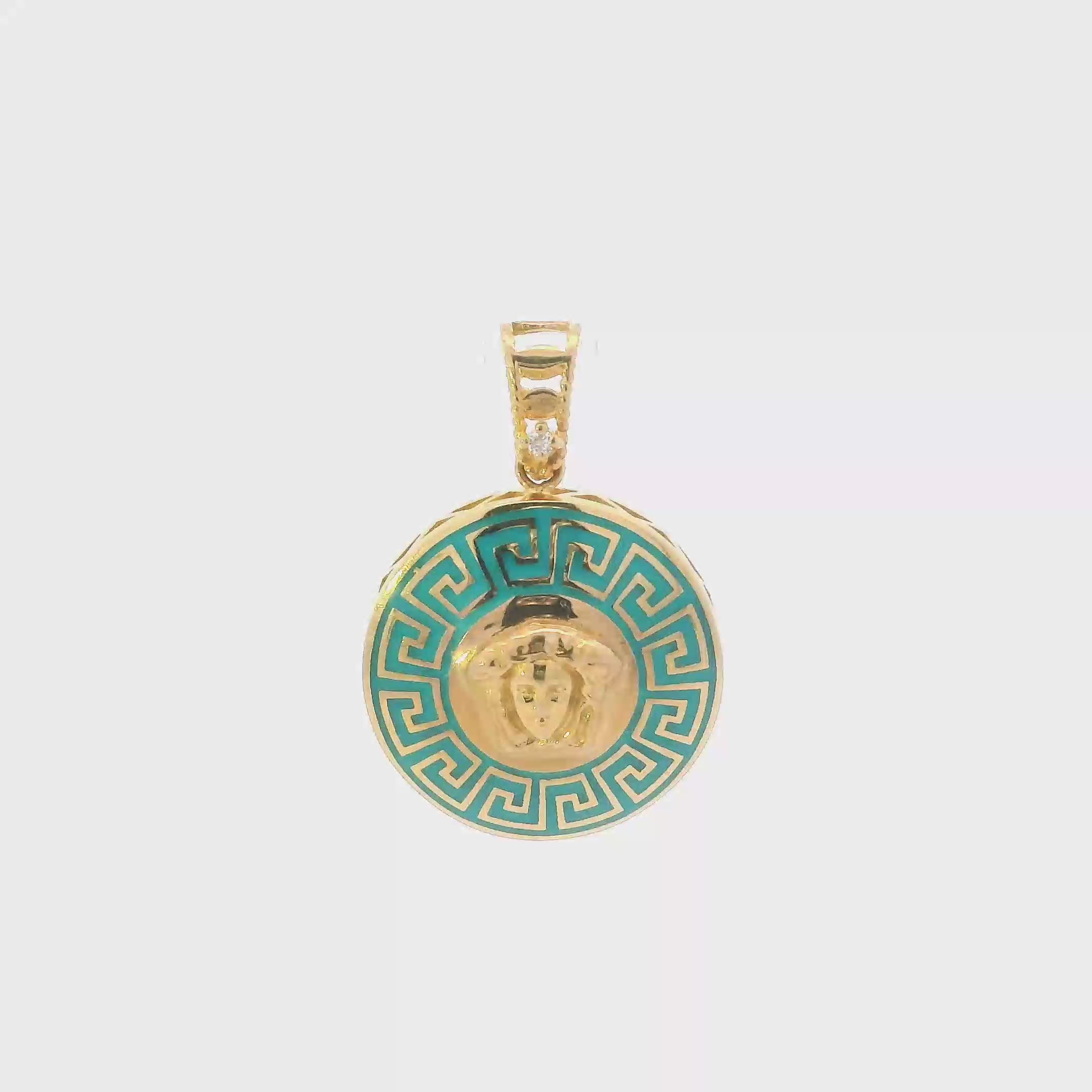 22K Yellow Gold Teal Greek Medusa Pendant