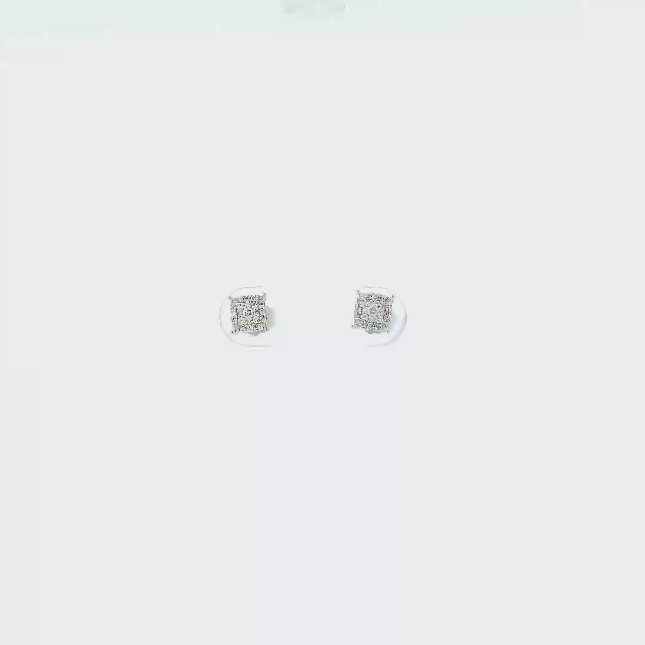 10K White Gold Diamond Square Earrings - 0.03ct