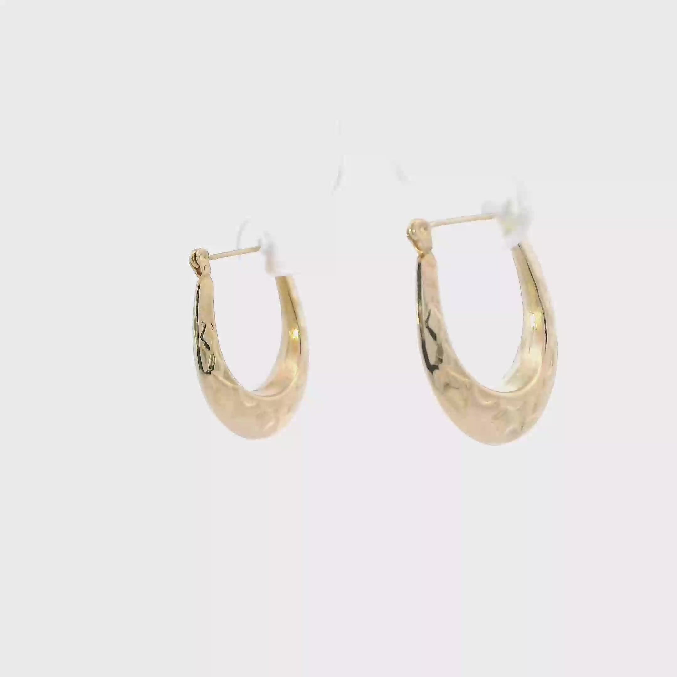 14K Yellow Gold Oval Texture Hoop Earrings