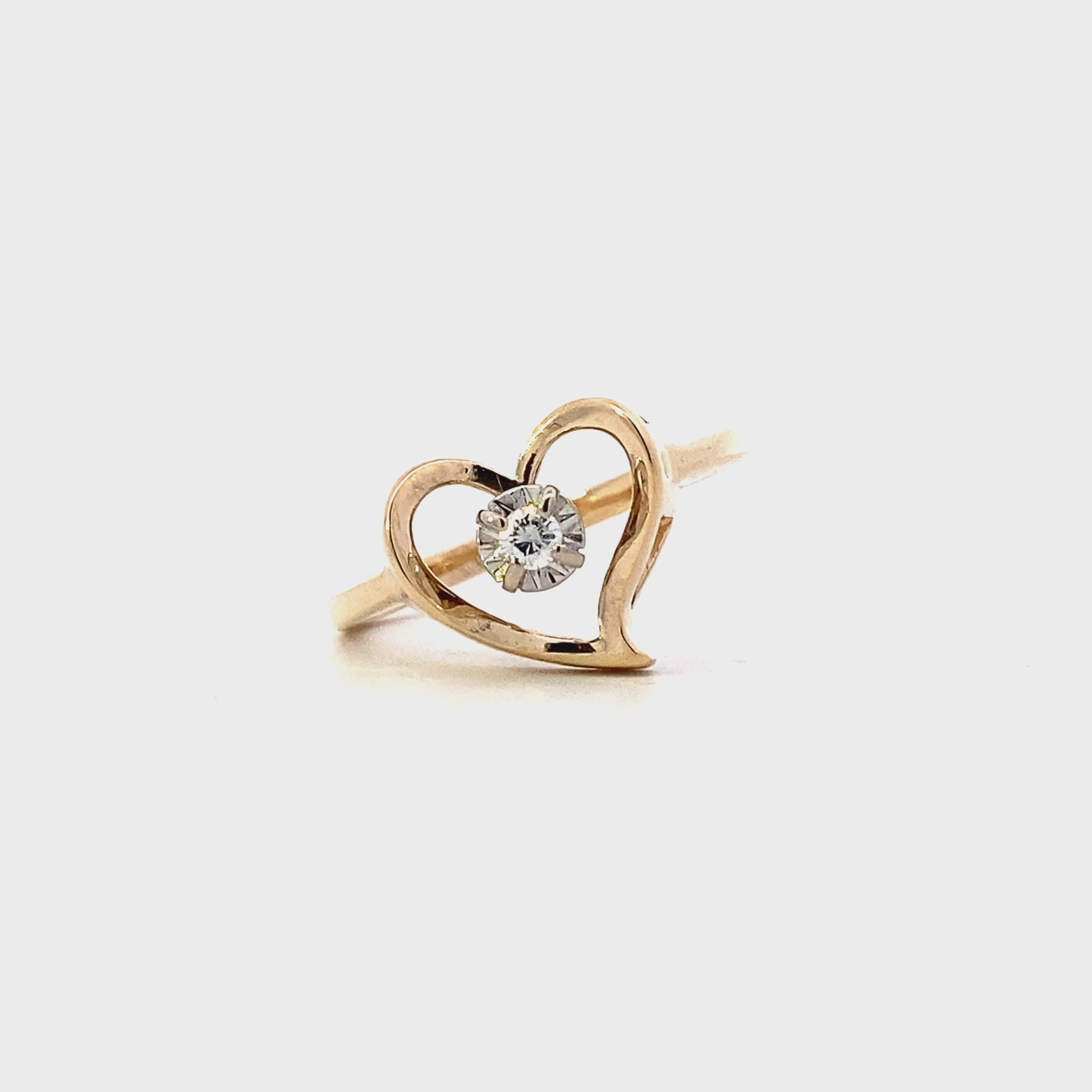 14K Yellow Gold Diamond Heart Ring - 0.05ct