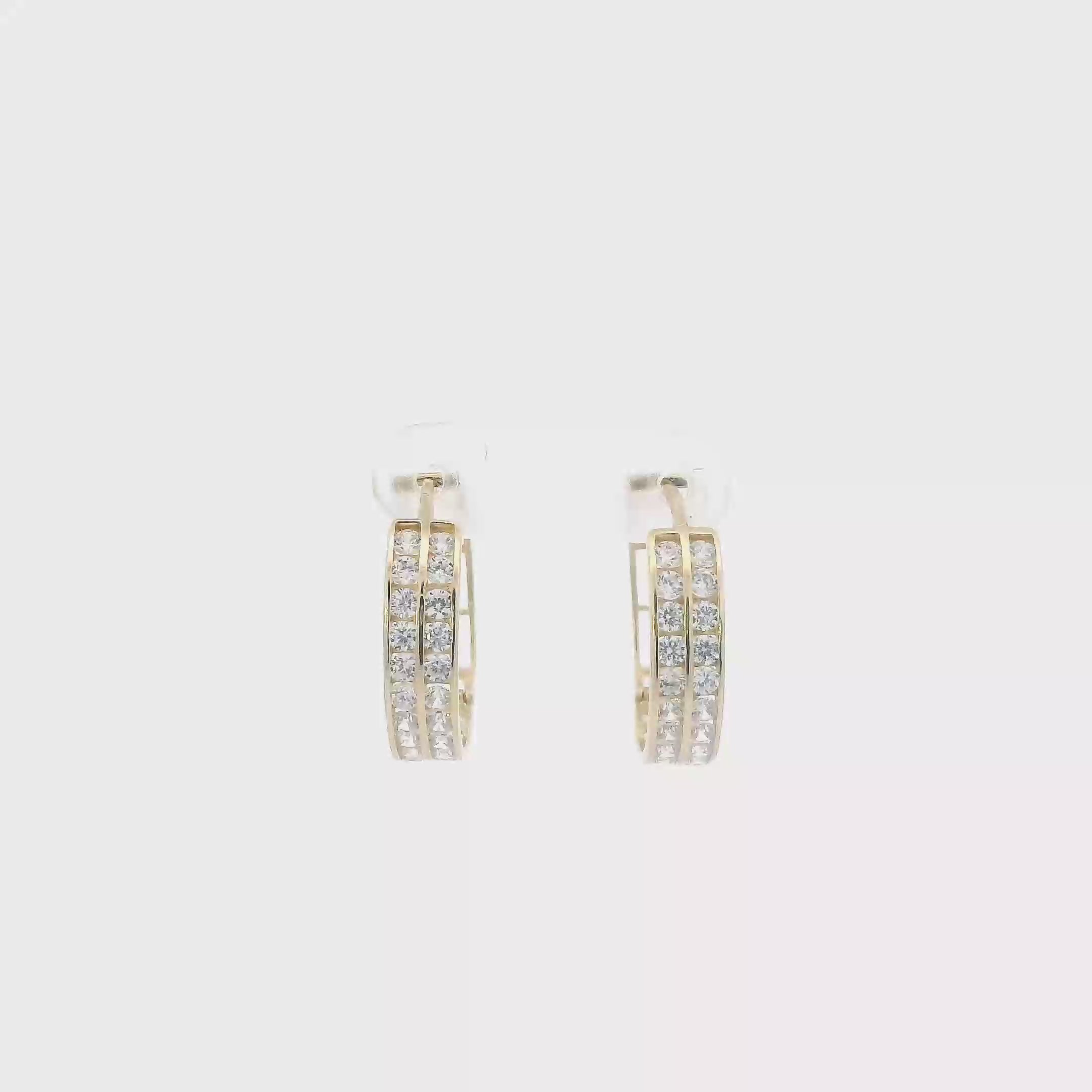 14K Yellow Gold Cz Double Row Hoop Earrings