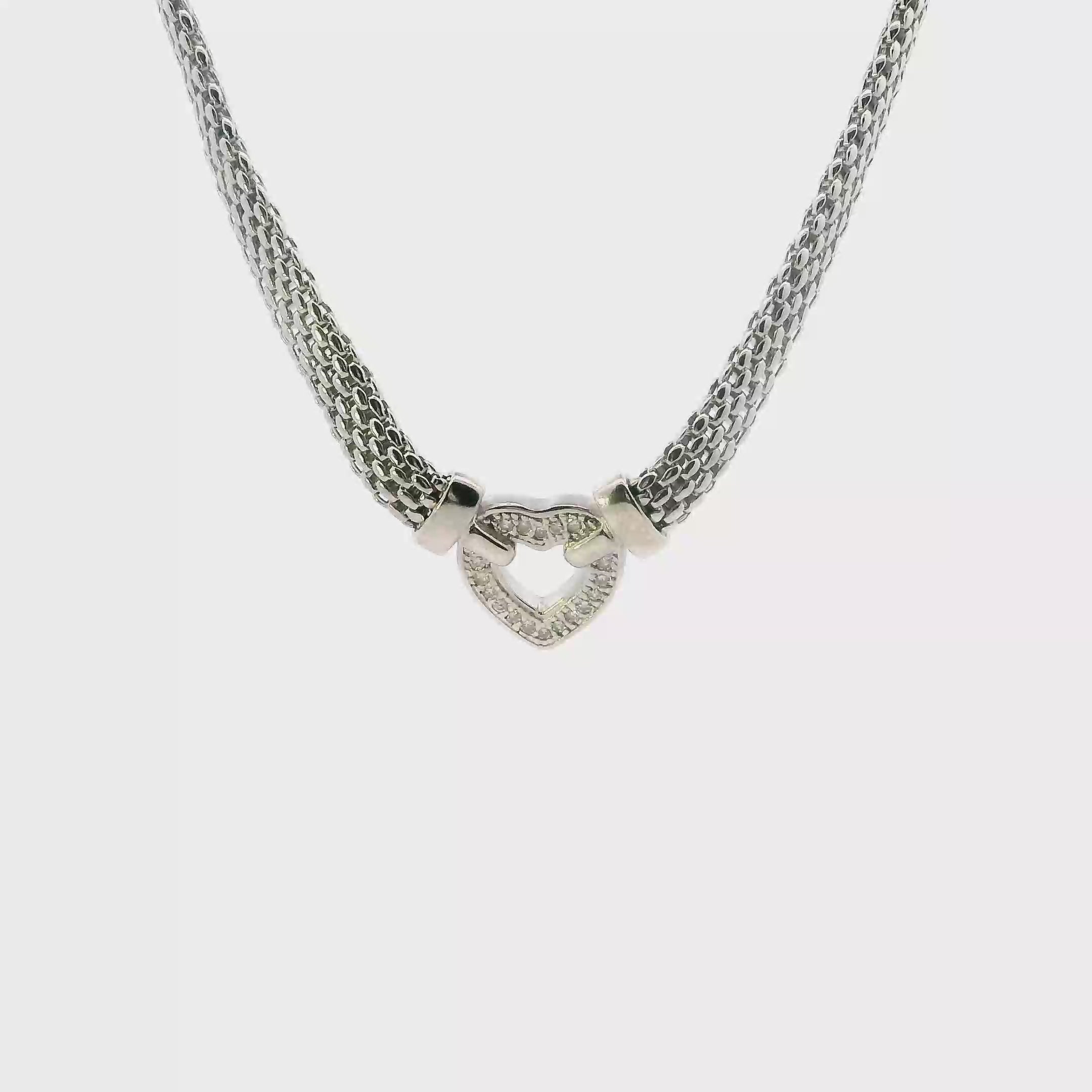 Silver Mesh Necklace & Diamond Heart Pendant - 0.12ct