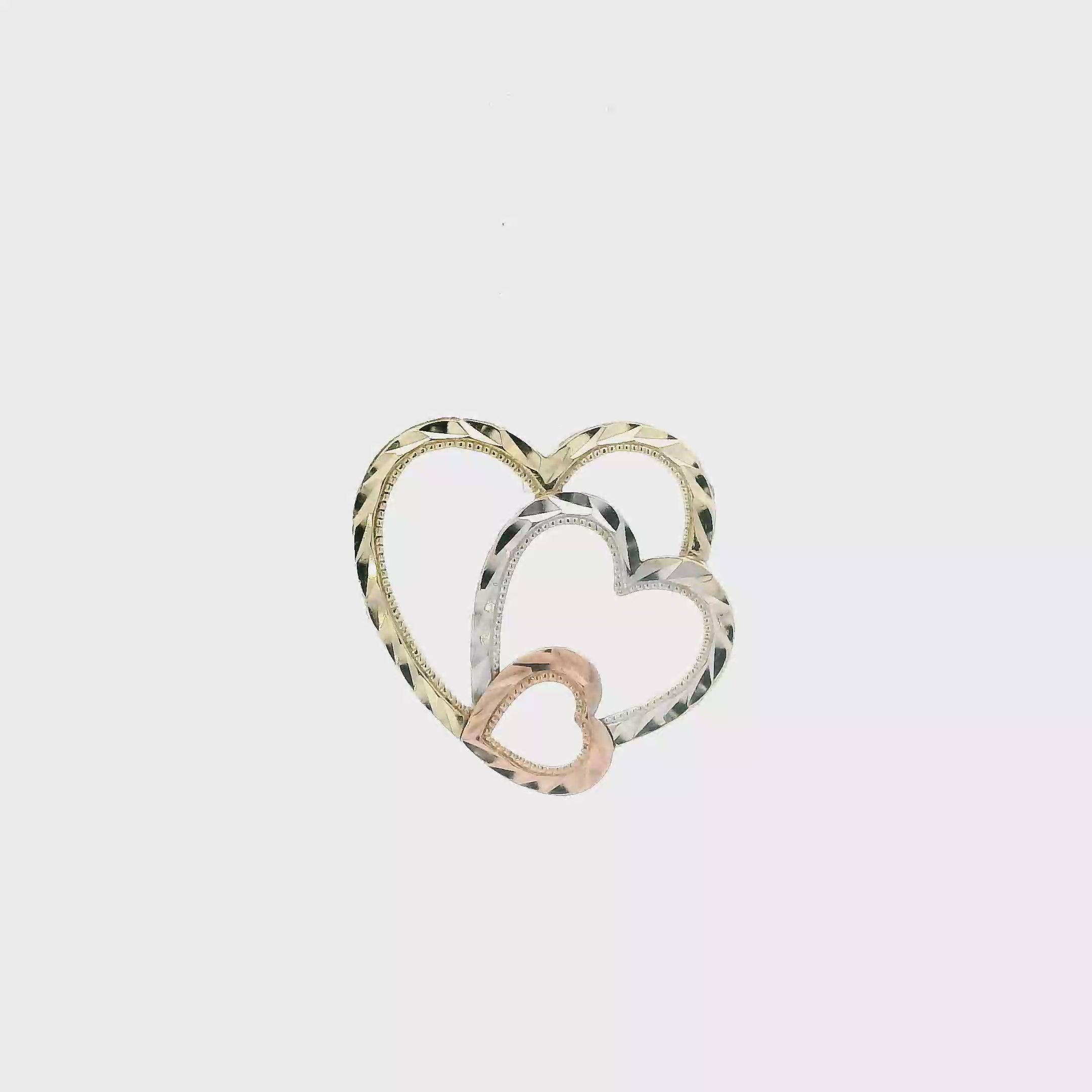 10K Tri-Color Gold DC Open Heart Pendant