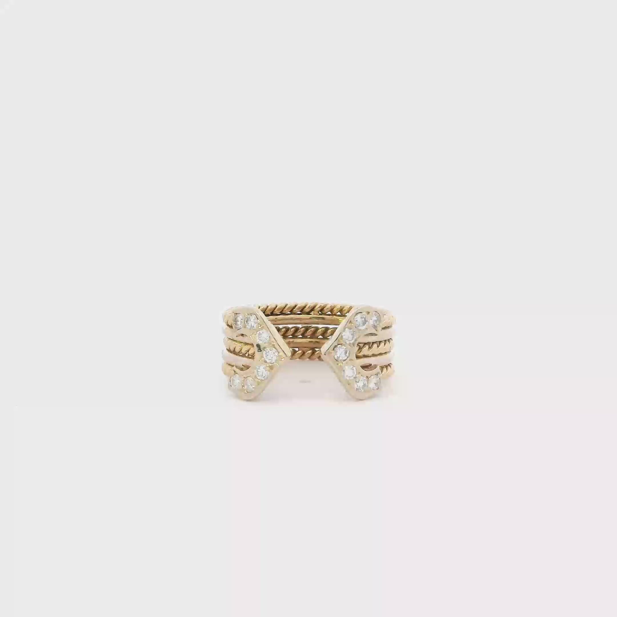 14K Yellow Gold Diamond Rope Womens Ring - 0.28ct