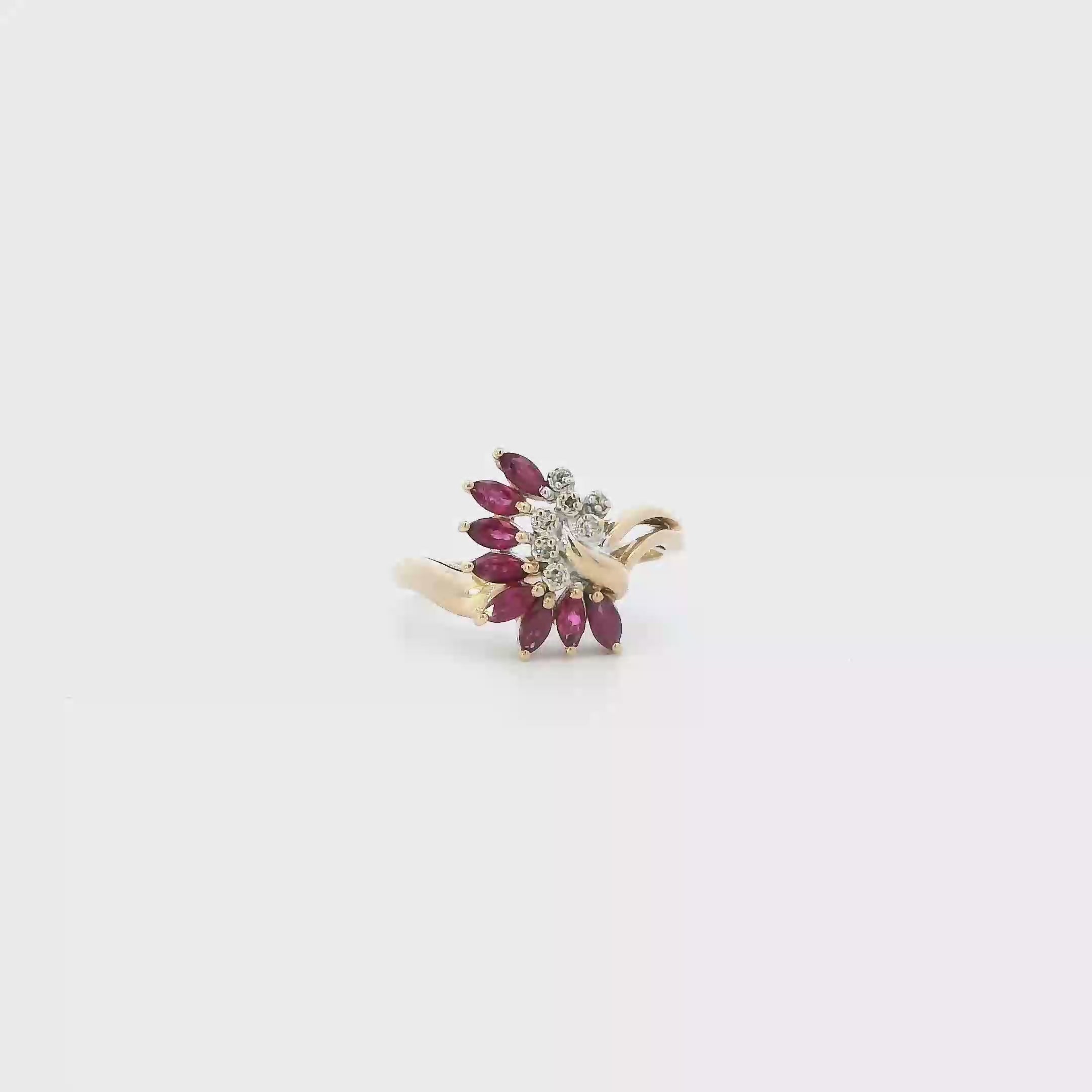 14K Yellow Gold Rubies & Diamond Womens Ring
