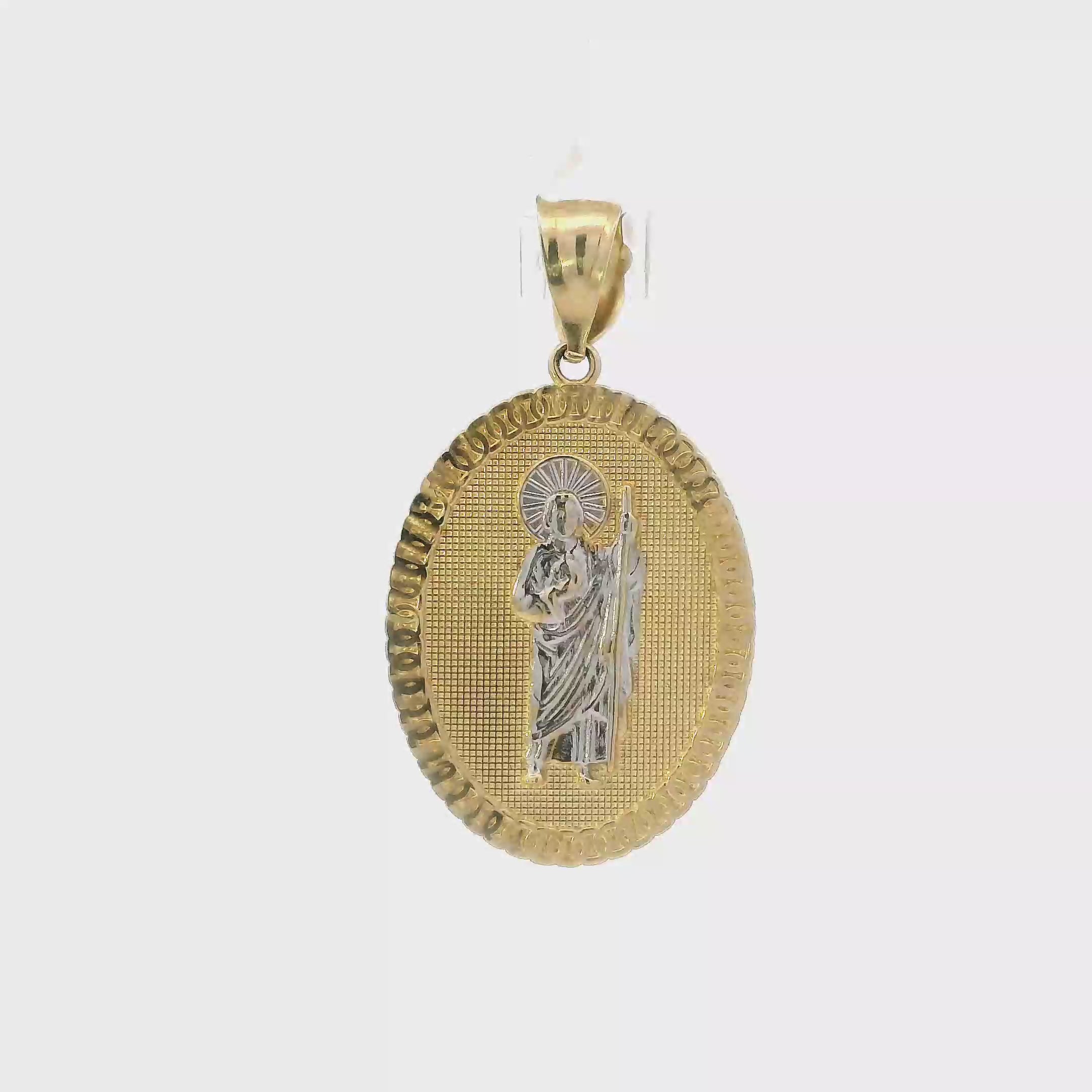 14K Yellow & White Gold Oval Saint Jude Religious Pendant