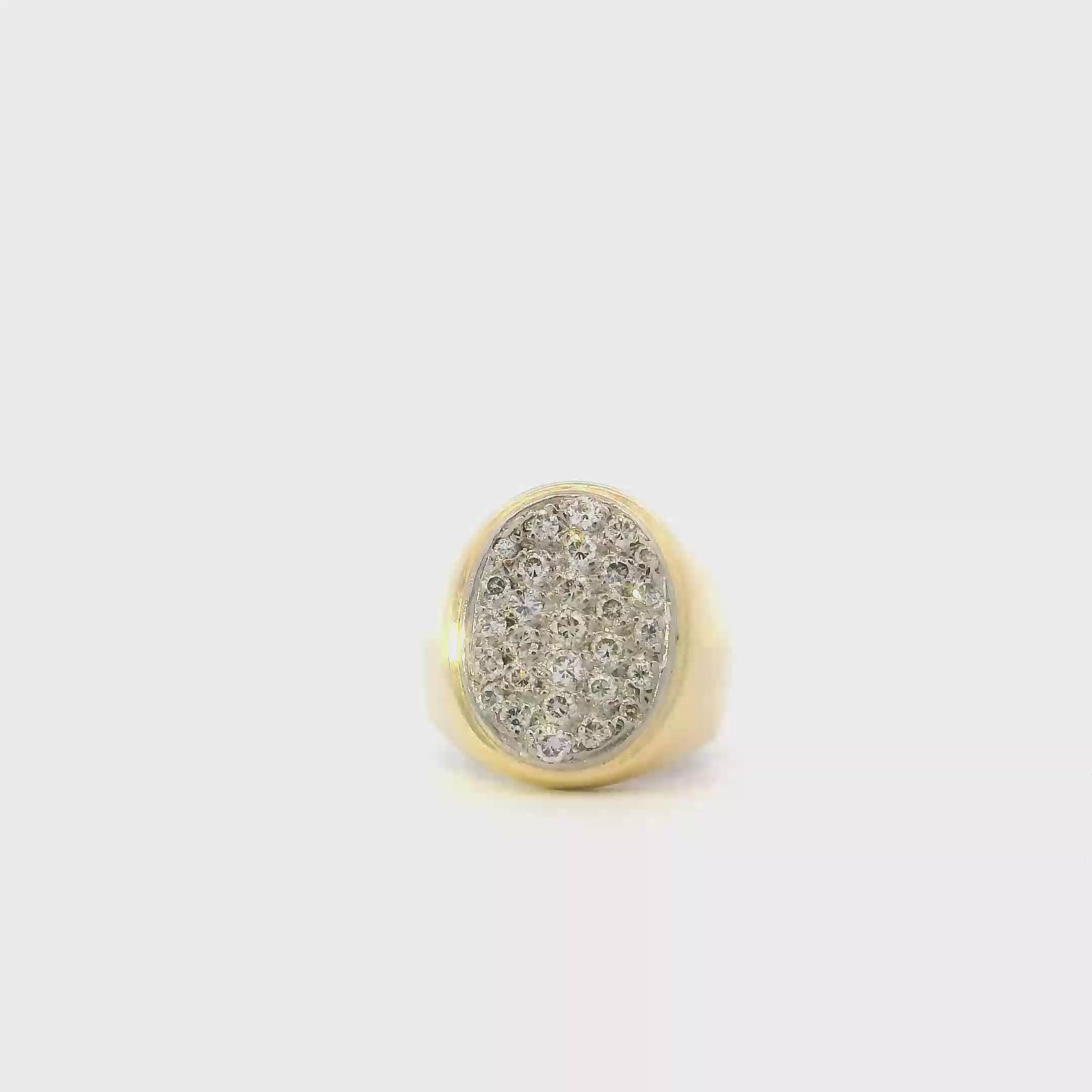 14K Yellow Gold Diamond Oval Top Pave Ring - 0.91ct