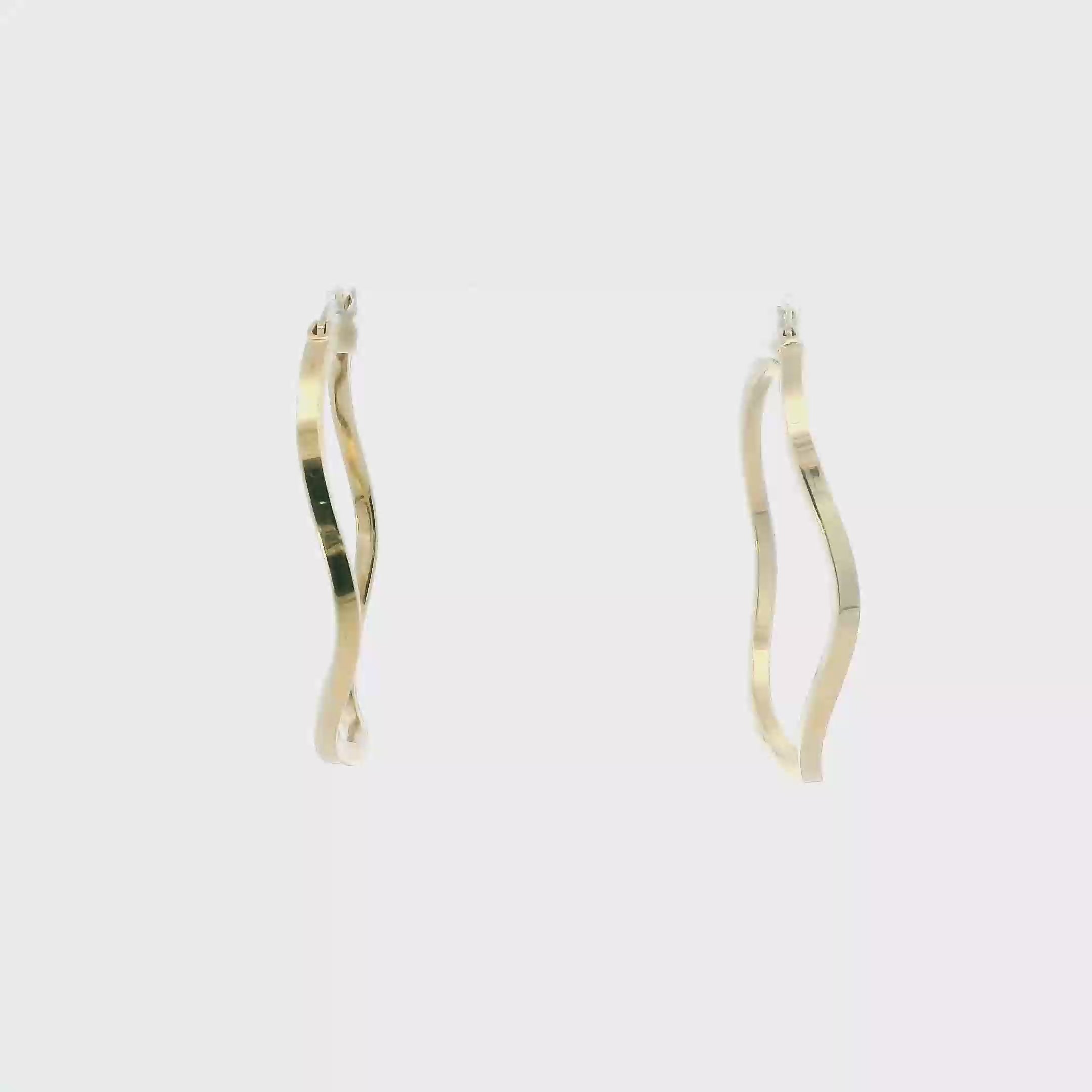 14K Yellow Gold Wavy Hoop Earrings
