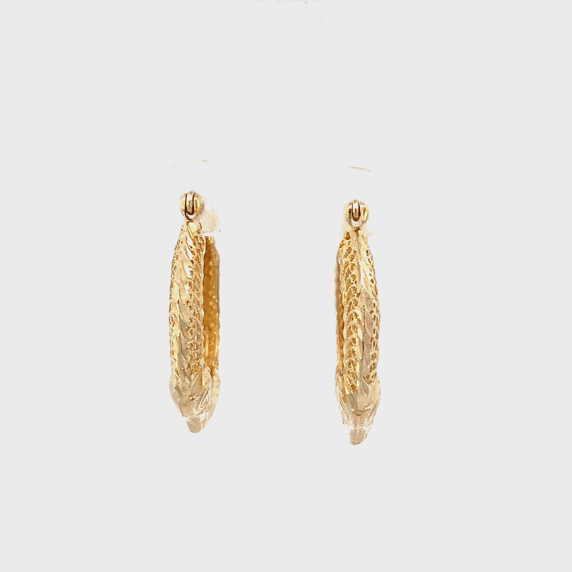 14K Yellow Gold 25mm Filigree Ram Head Hoops