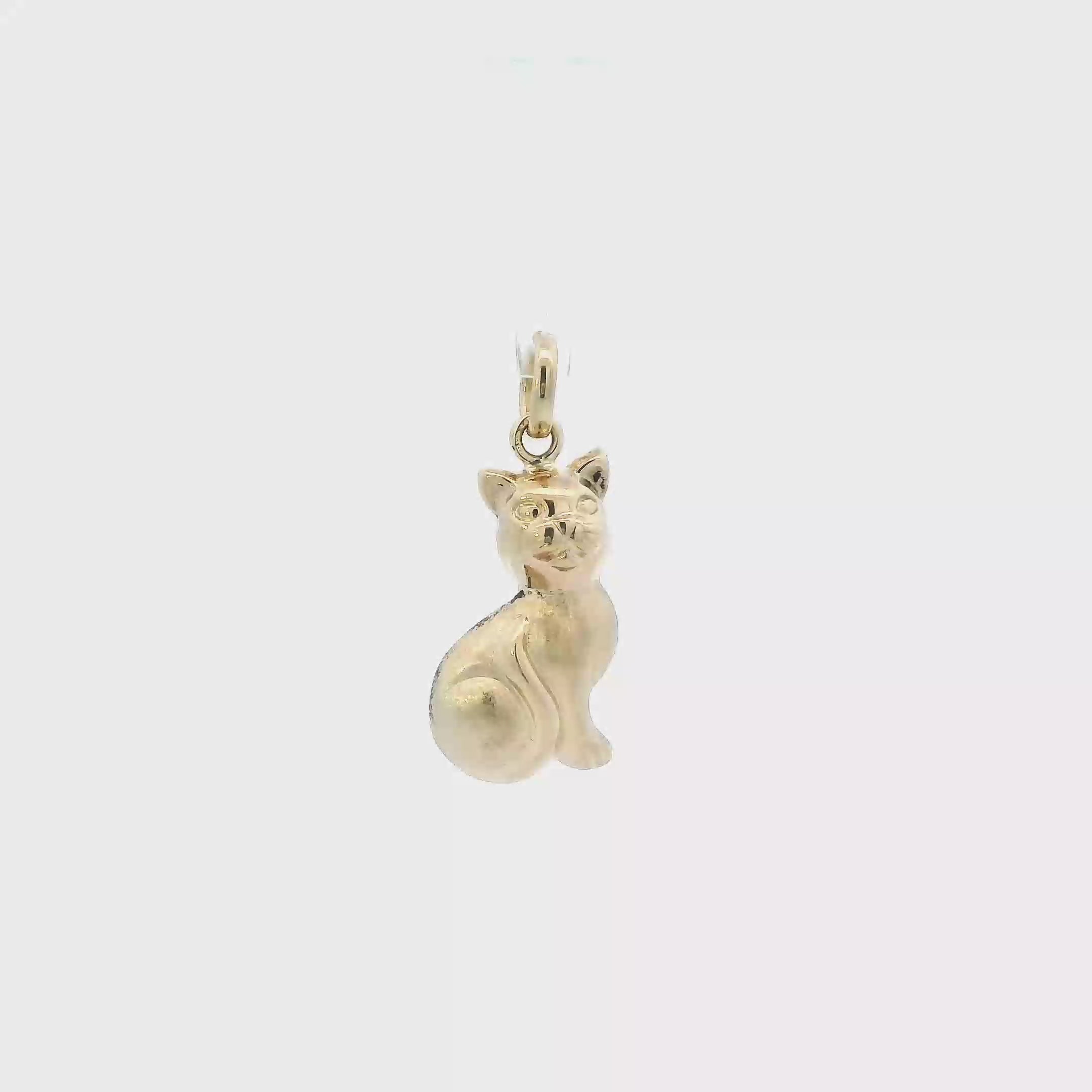14K Yellow Gold Diamond Cut Cat Pendant
