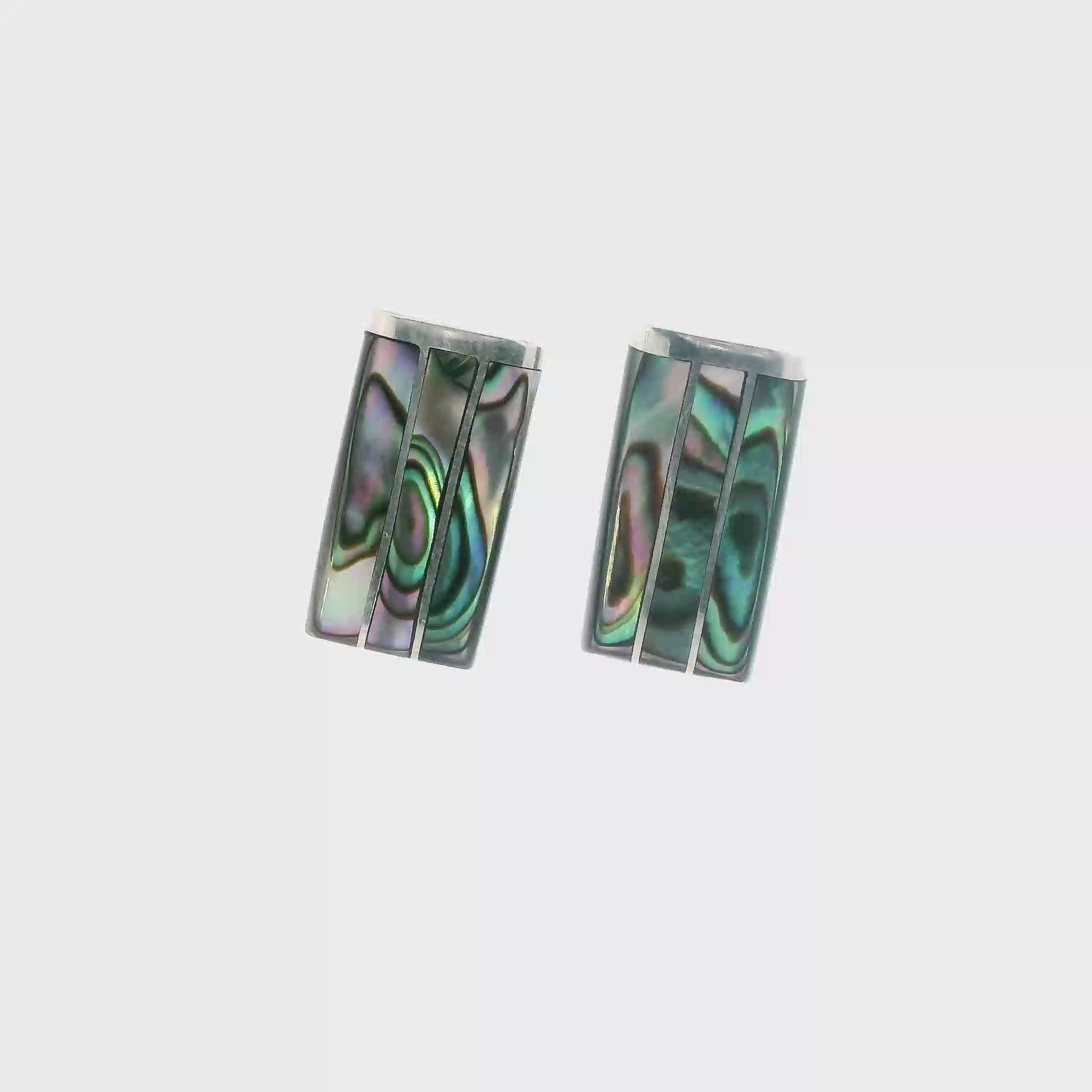 Vintage Mexico Sterling Silver Abalone Rectangle Stud Earrings