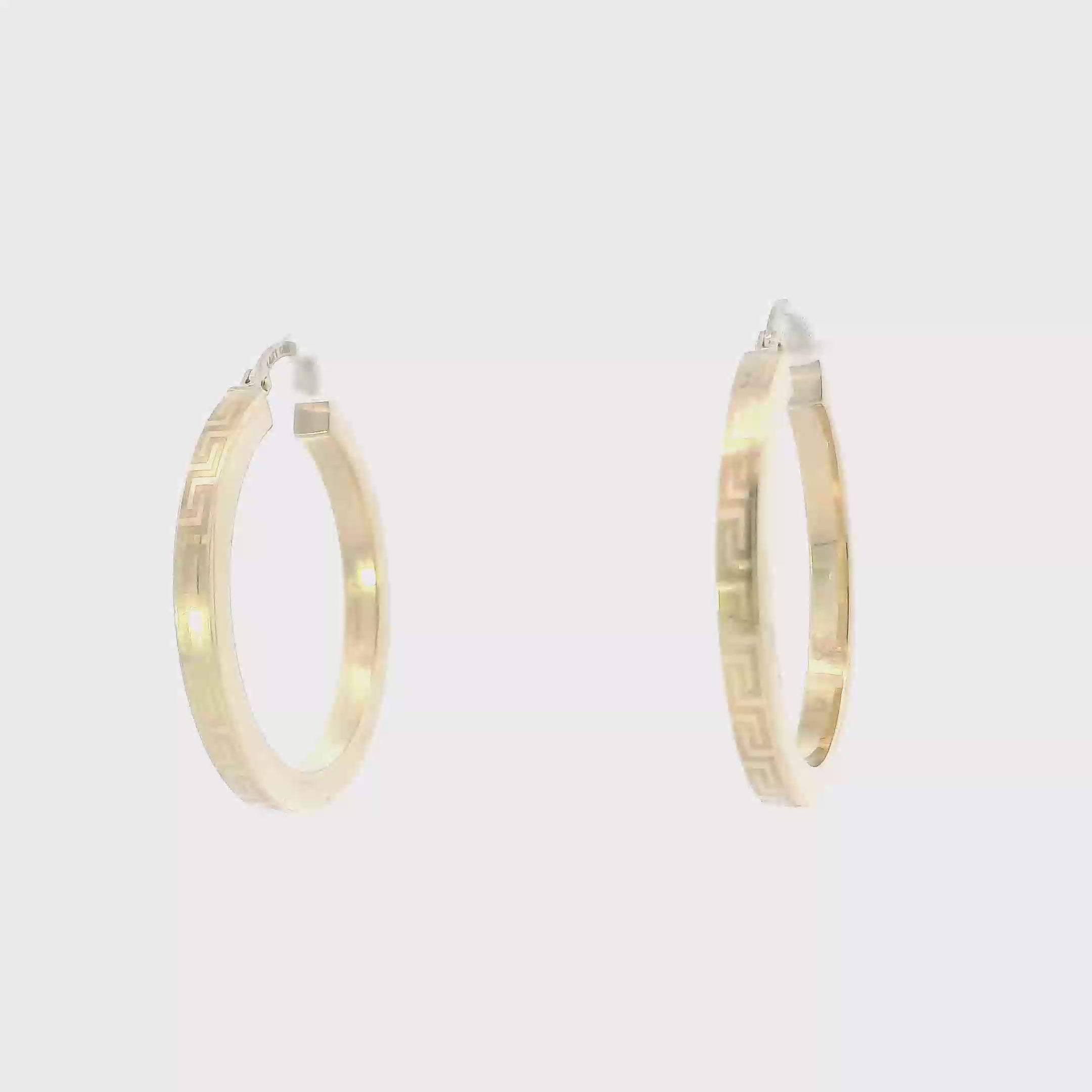 14K Yellow Gold Greek Design Hoop Earrings