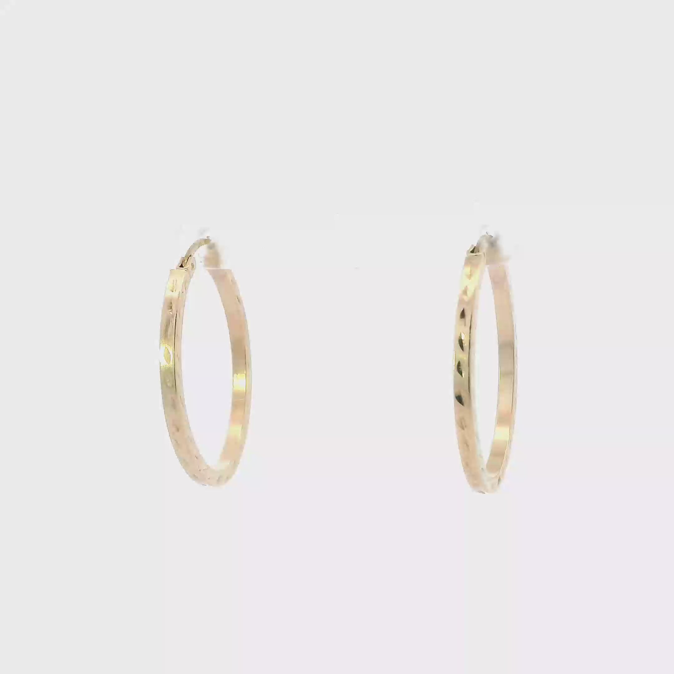 10K Yellow Gold Diamond Cut Oval Hoop Earrings