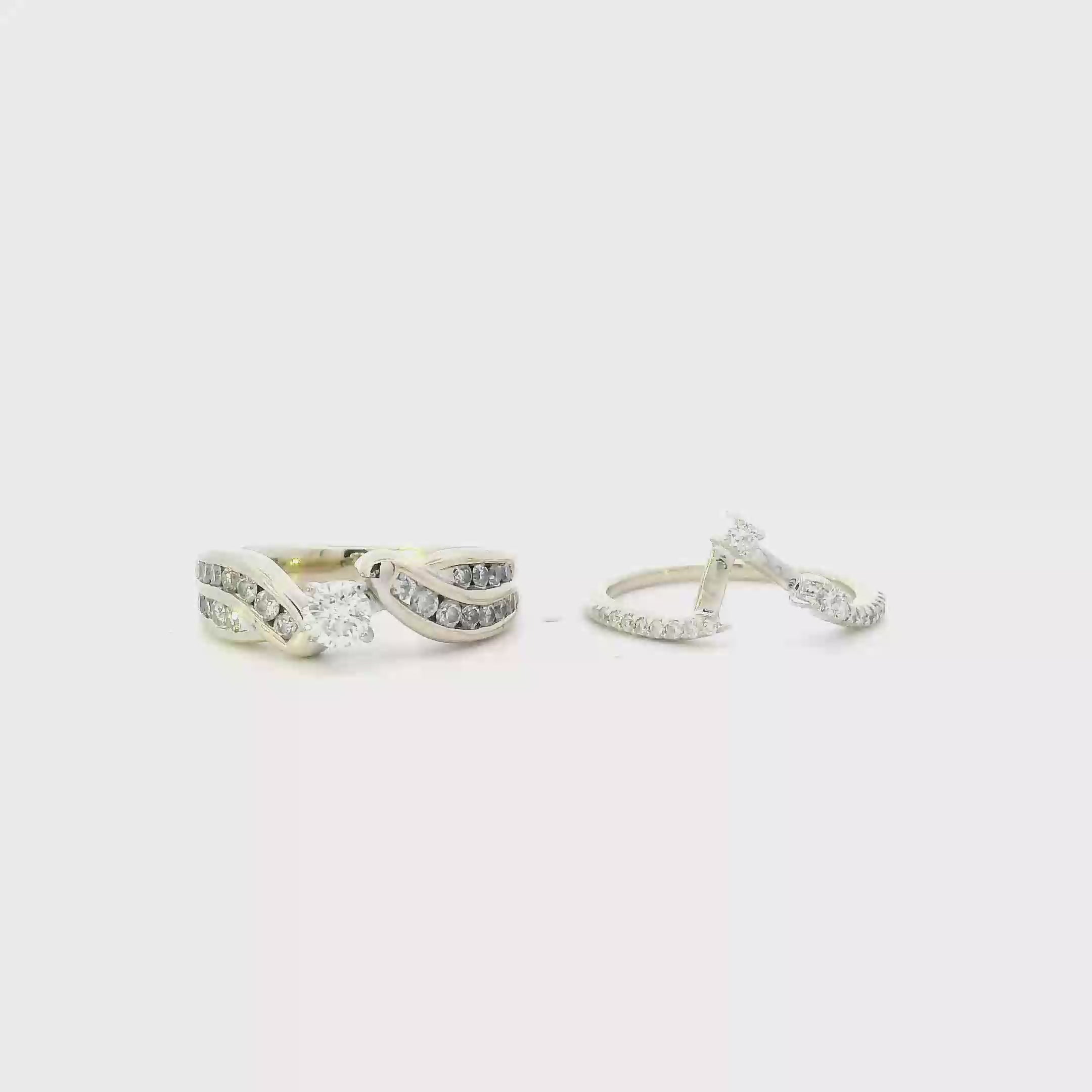 14K White Gold Diamond Womens Engagement & Wedding Ring Set - 0.86ct