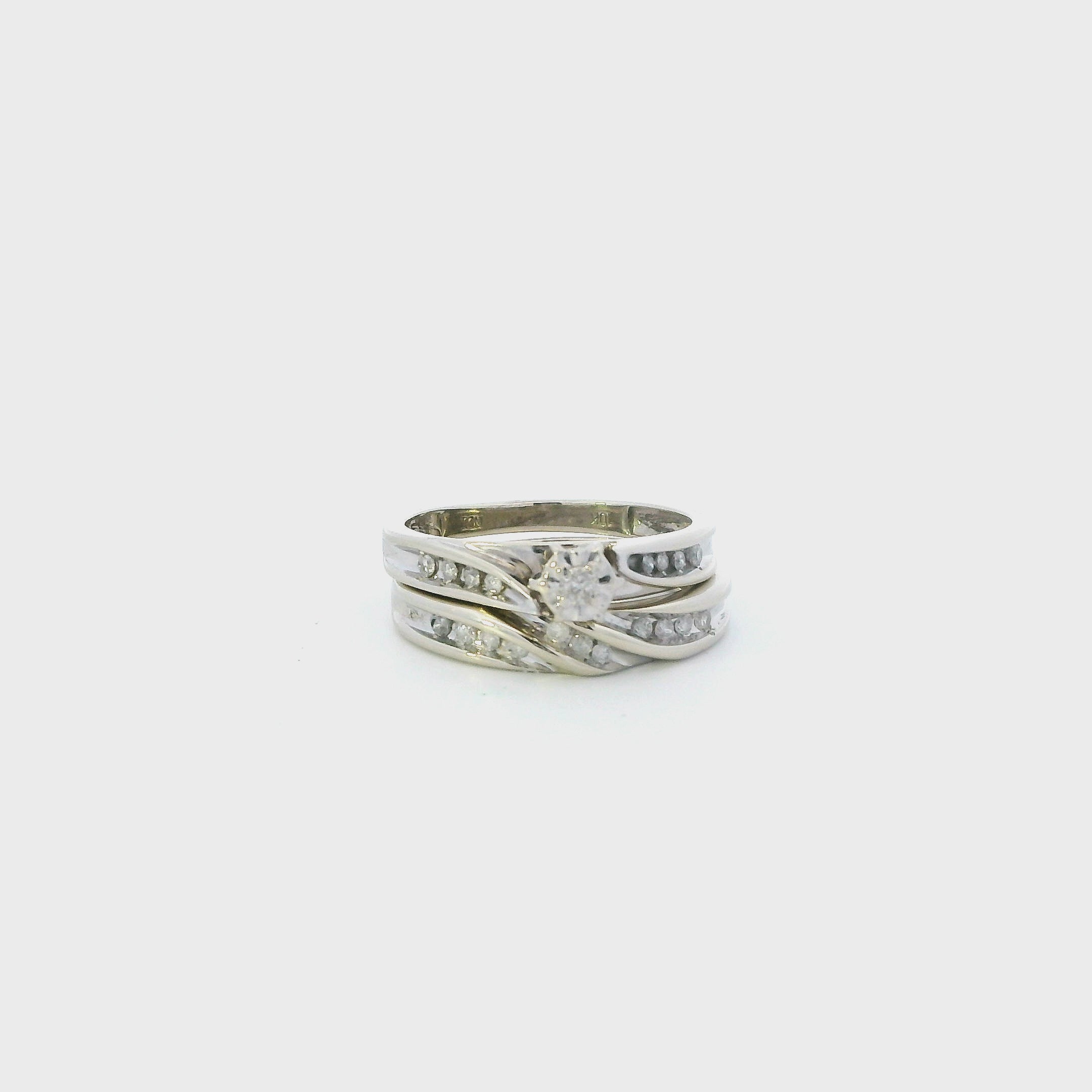 10K White Gold Diamond Womens Engagement & Wedding Ring Set - 0.13ct