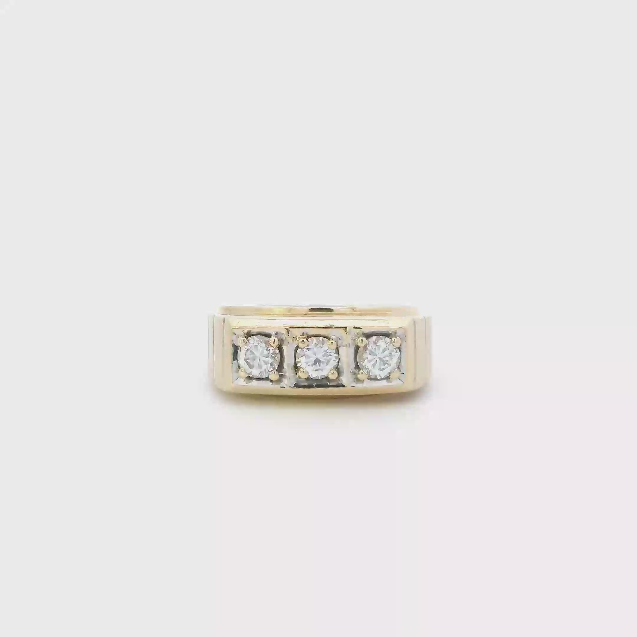 10K Yellow Gold Cz Rectangle Mens Ring
