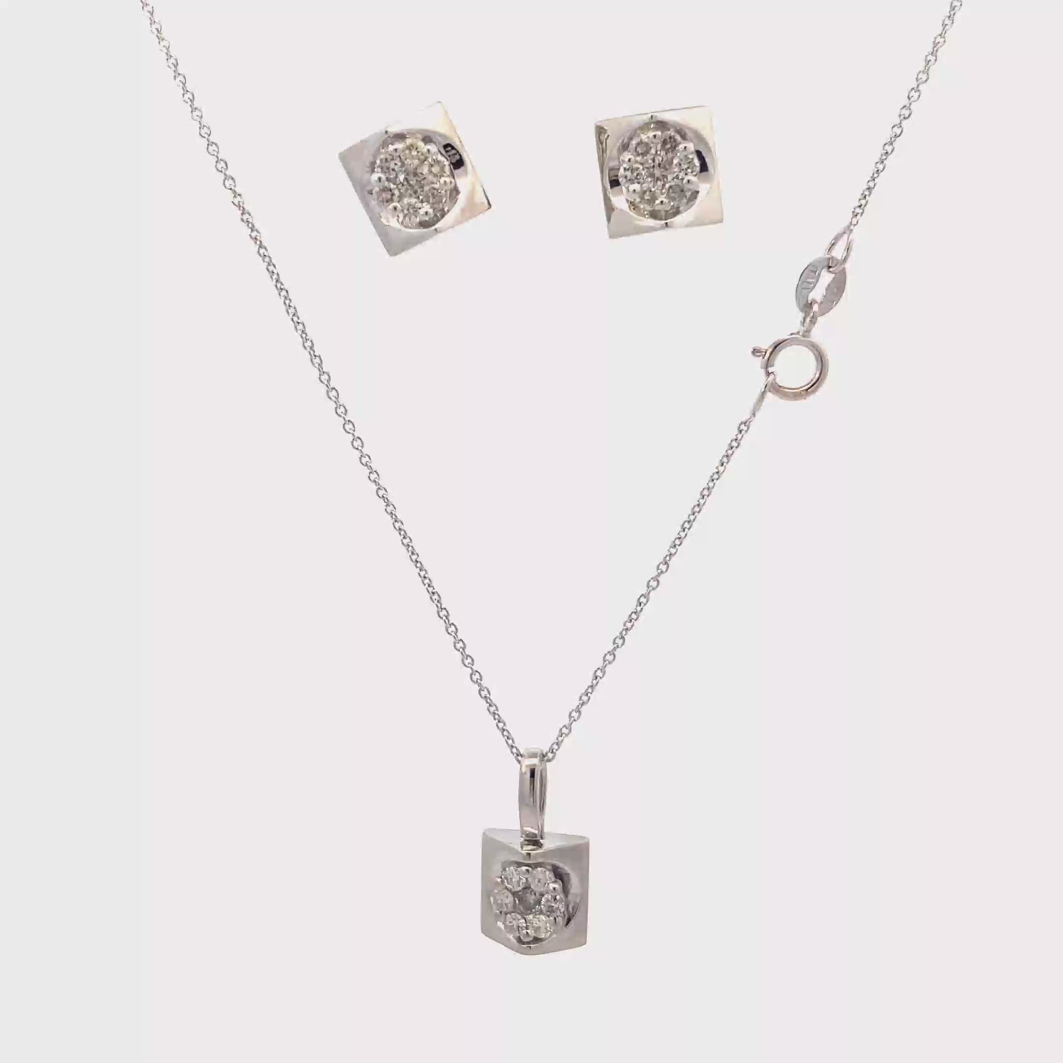 14K White Gold Diamond Earrings & Necklace Set - 0.49ct