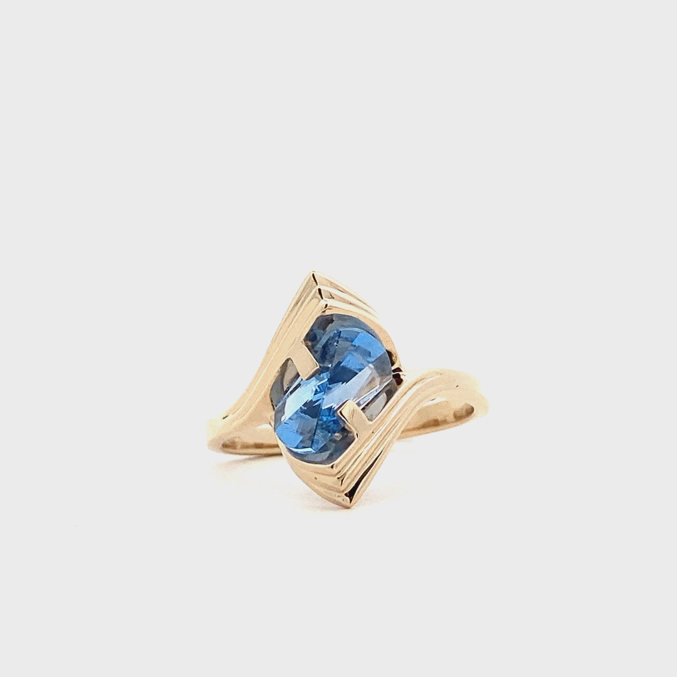 14K Yellow Gold Abstract Synthetic Blue Topaz Ring