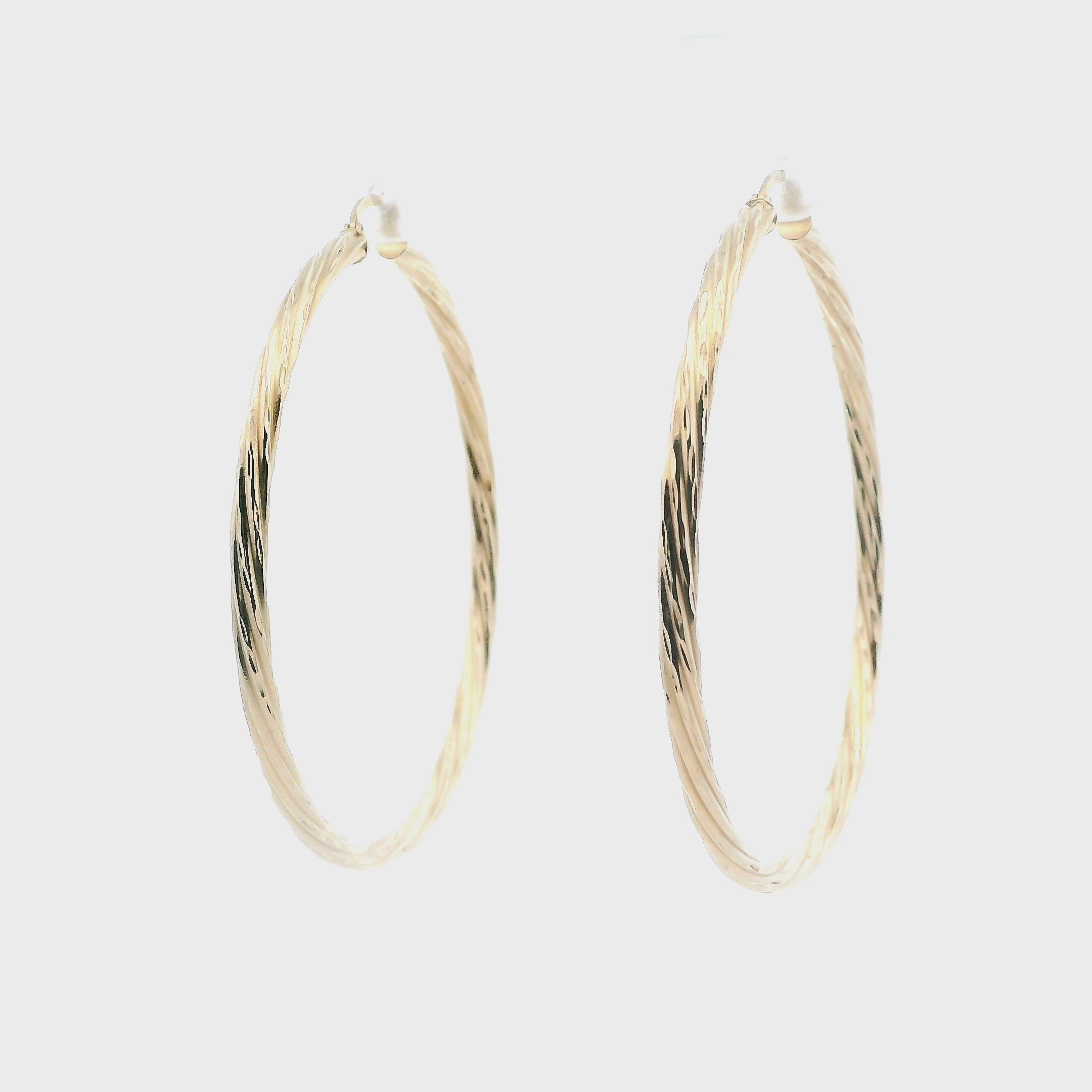 14K Yellow Gold Diamond Cut Twisted Hoop Earrings