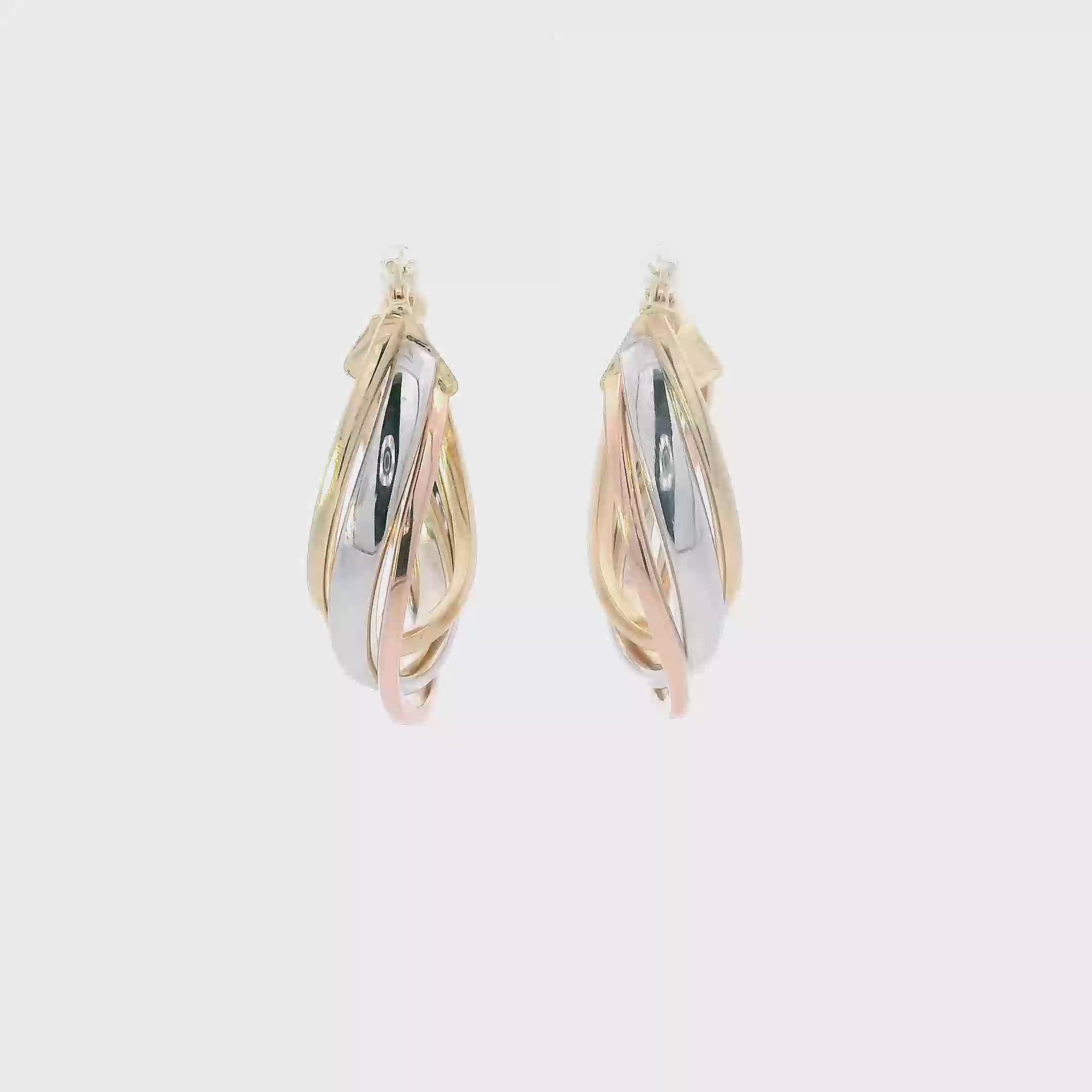 14K Tri Color Gold Triple Oval Hoop Earrings