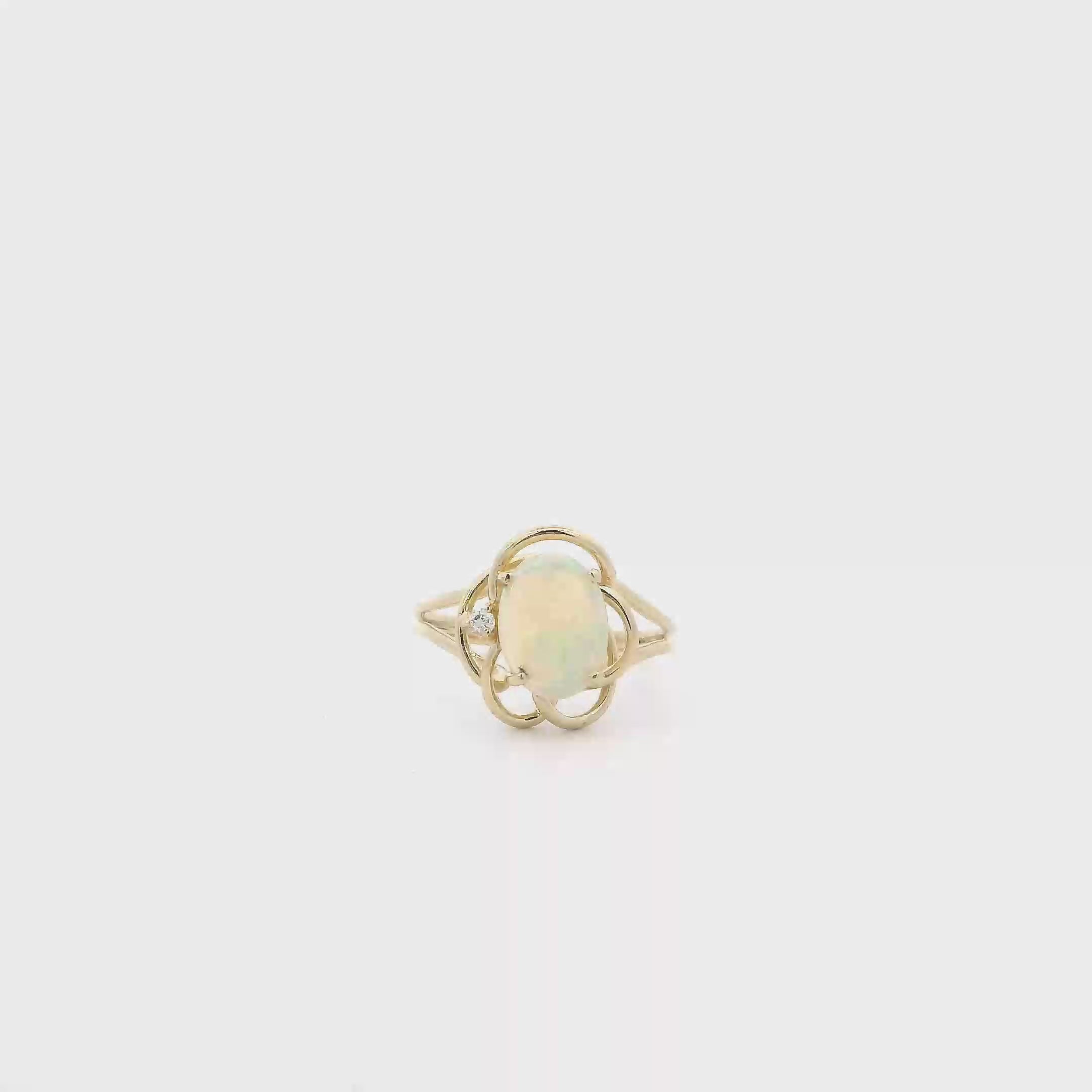 14K Yellow Gold Opal & Diamond Women's -0.02ct